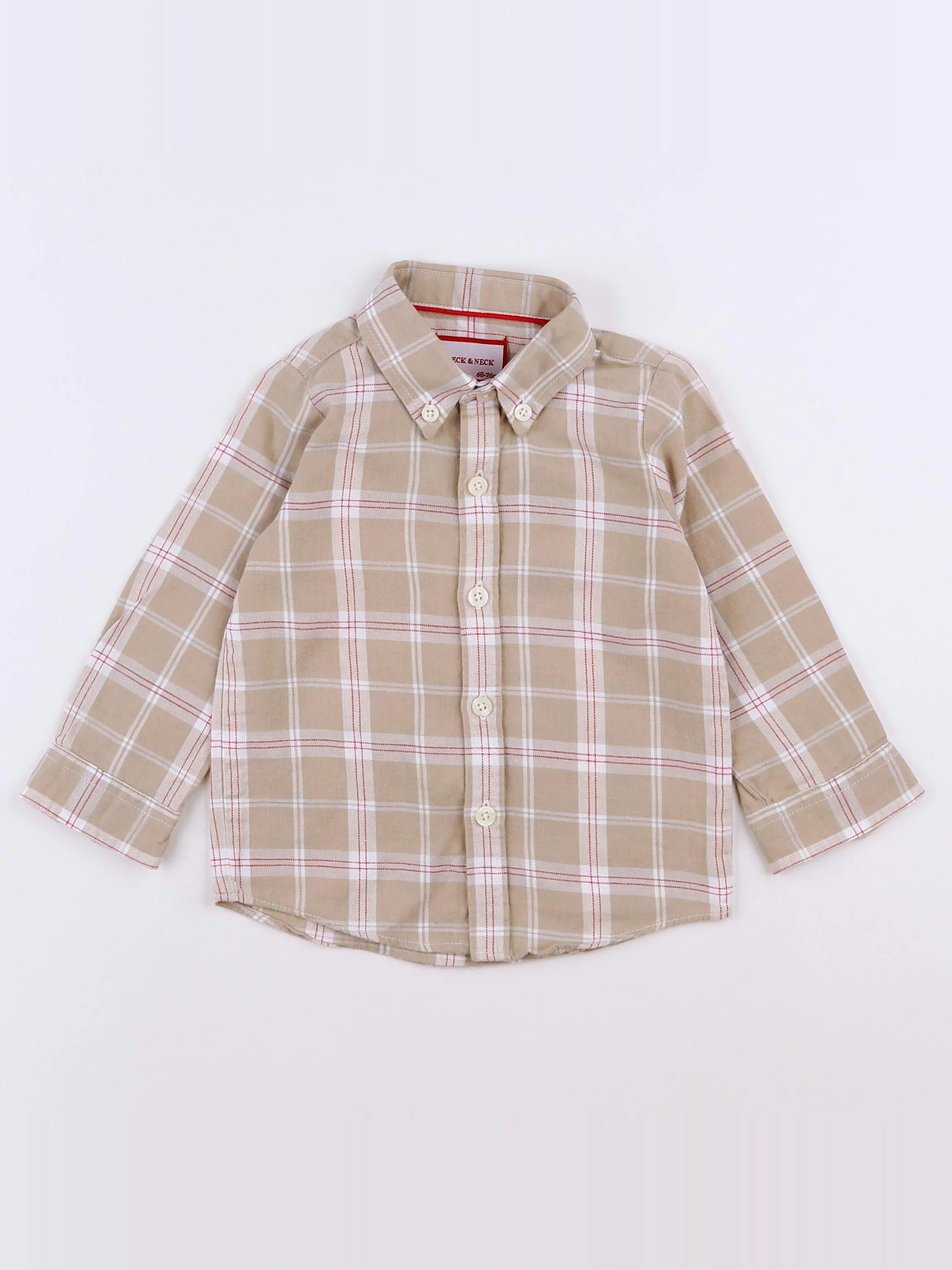 Neck & Neck - chemise beige, rouge - 12 mois
