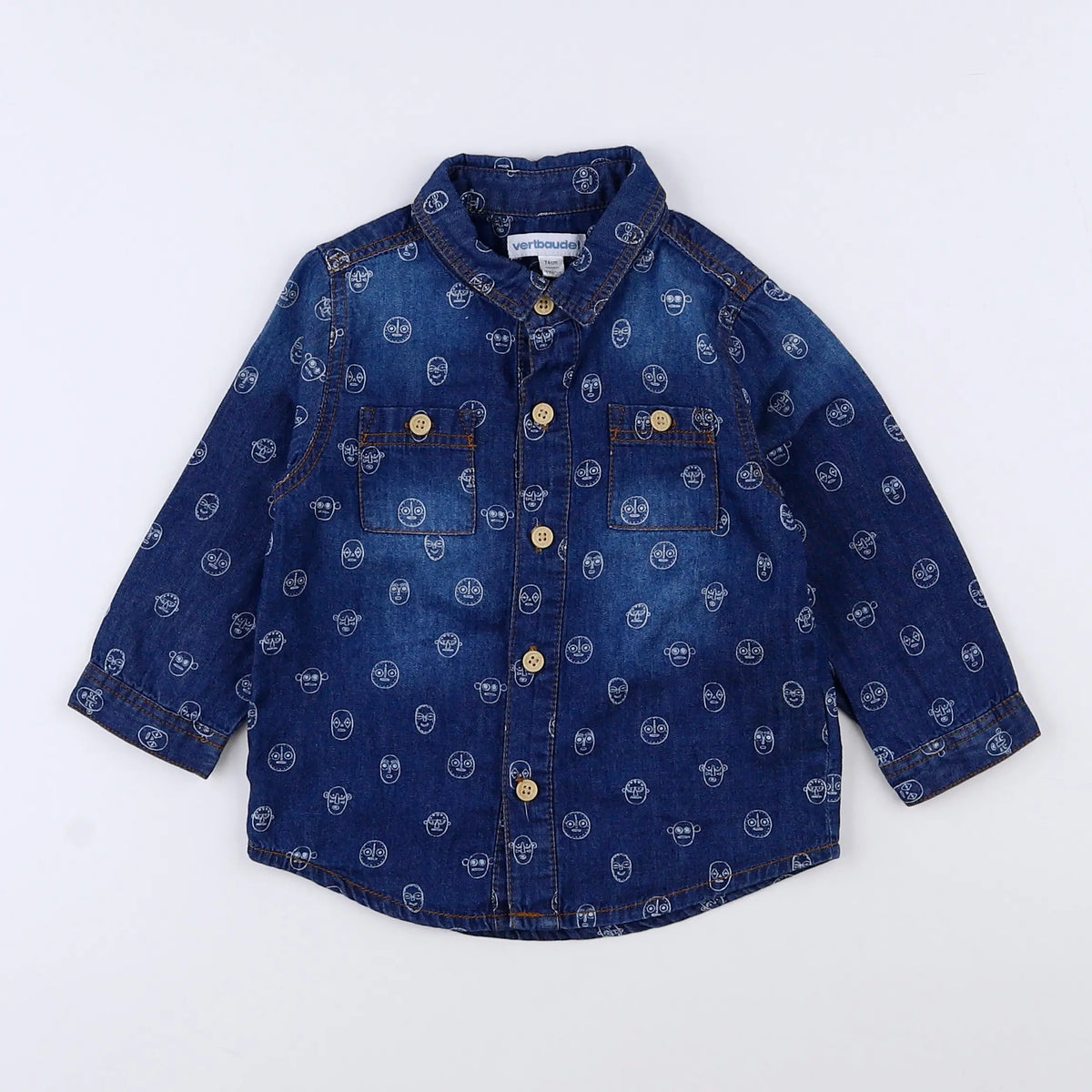 Vertbaudet - chemise bleu - 12 mois