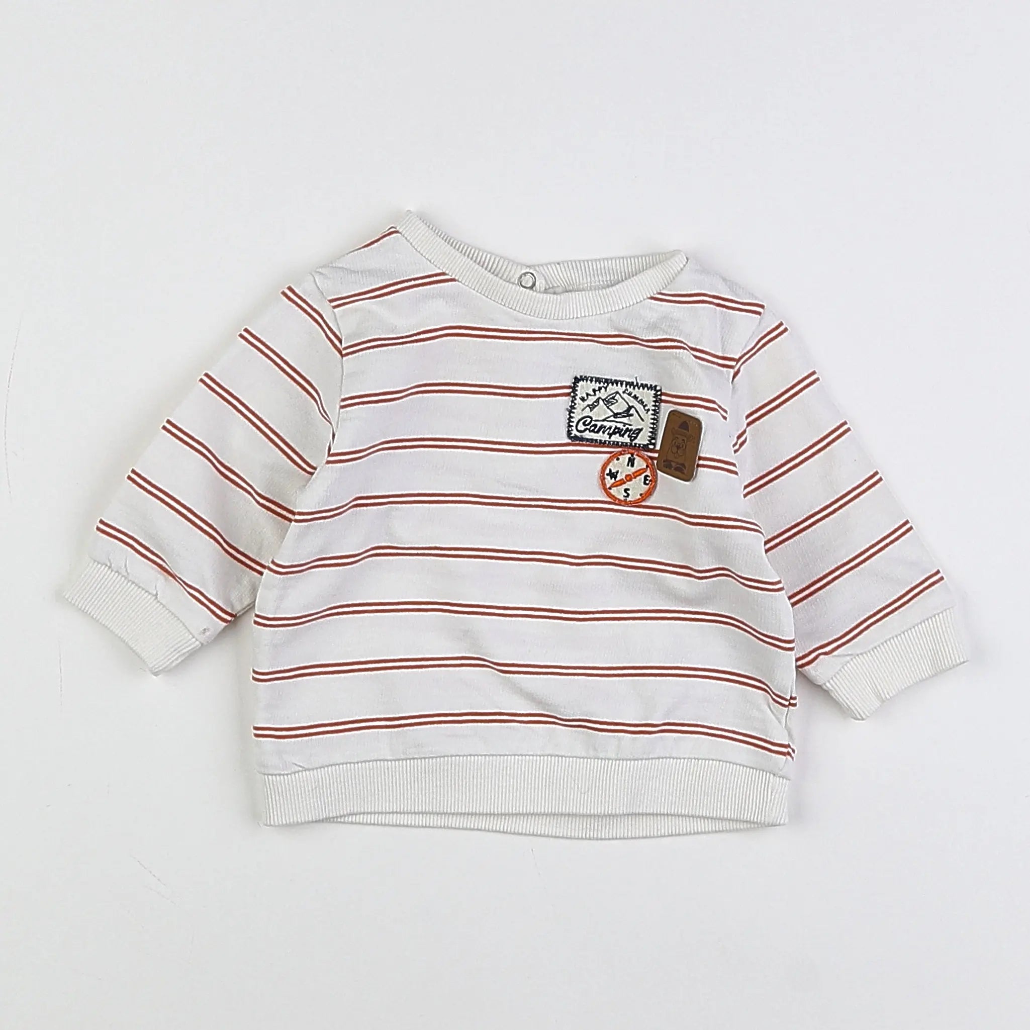 Vertbaudet - sweat blanc, marron - 3 mois
