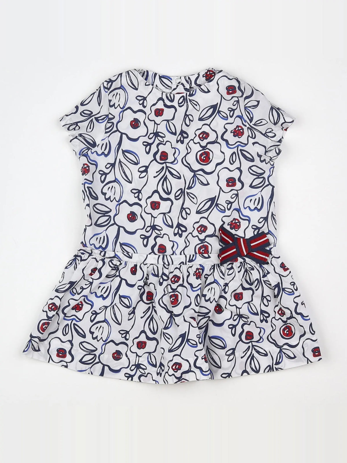 Petit Bateau - robe blanc, rouge - 12 mois