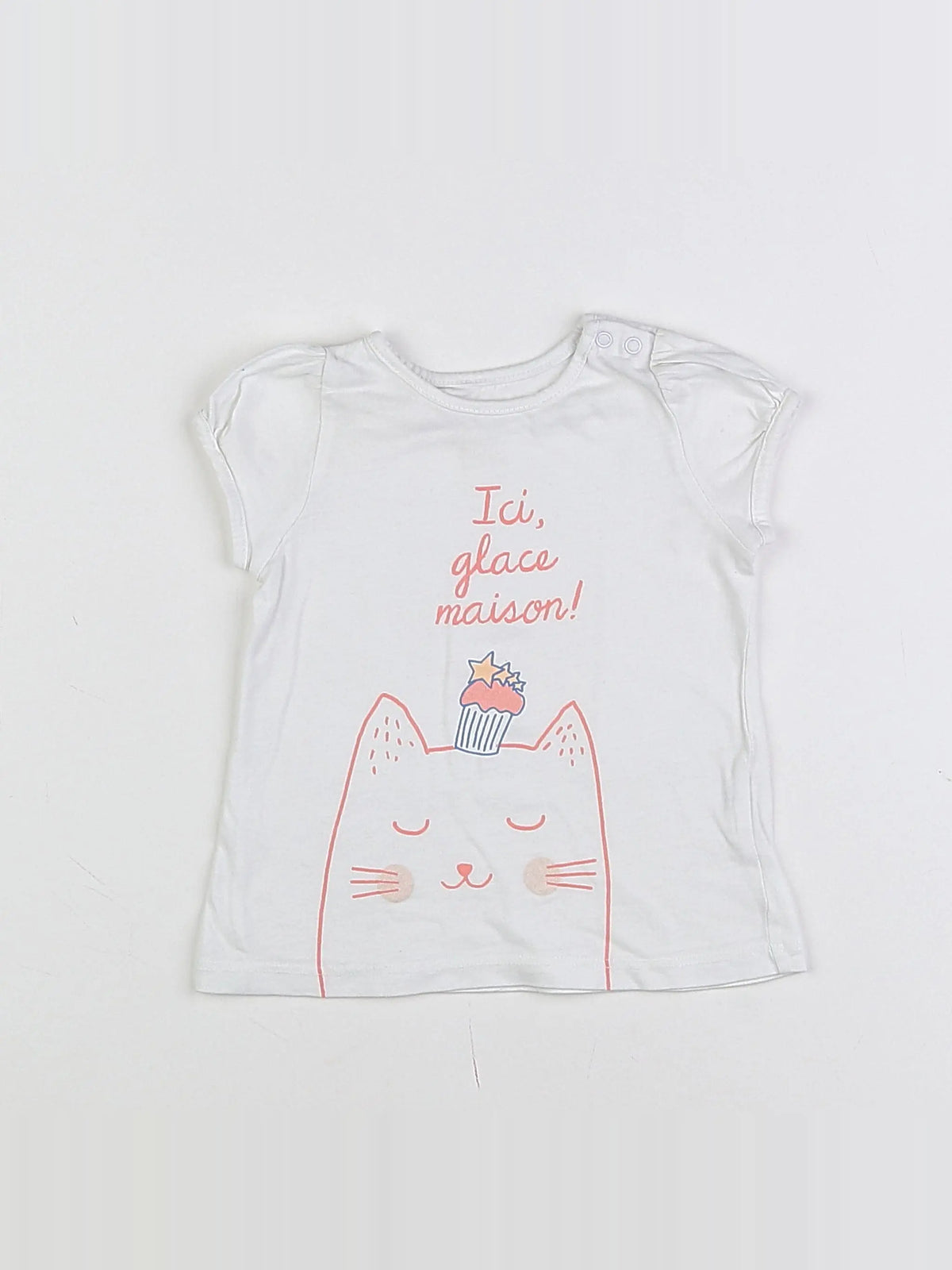 Boutchou - tee-shirt blanc, rose - 12 mois