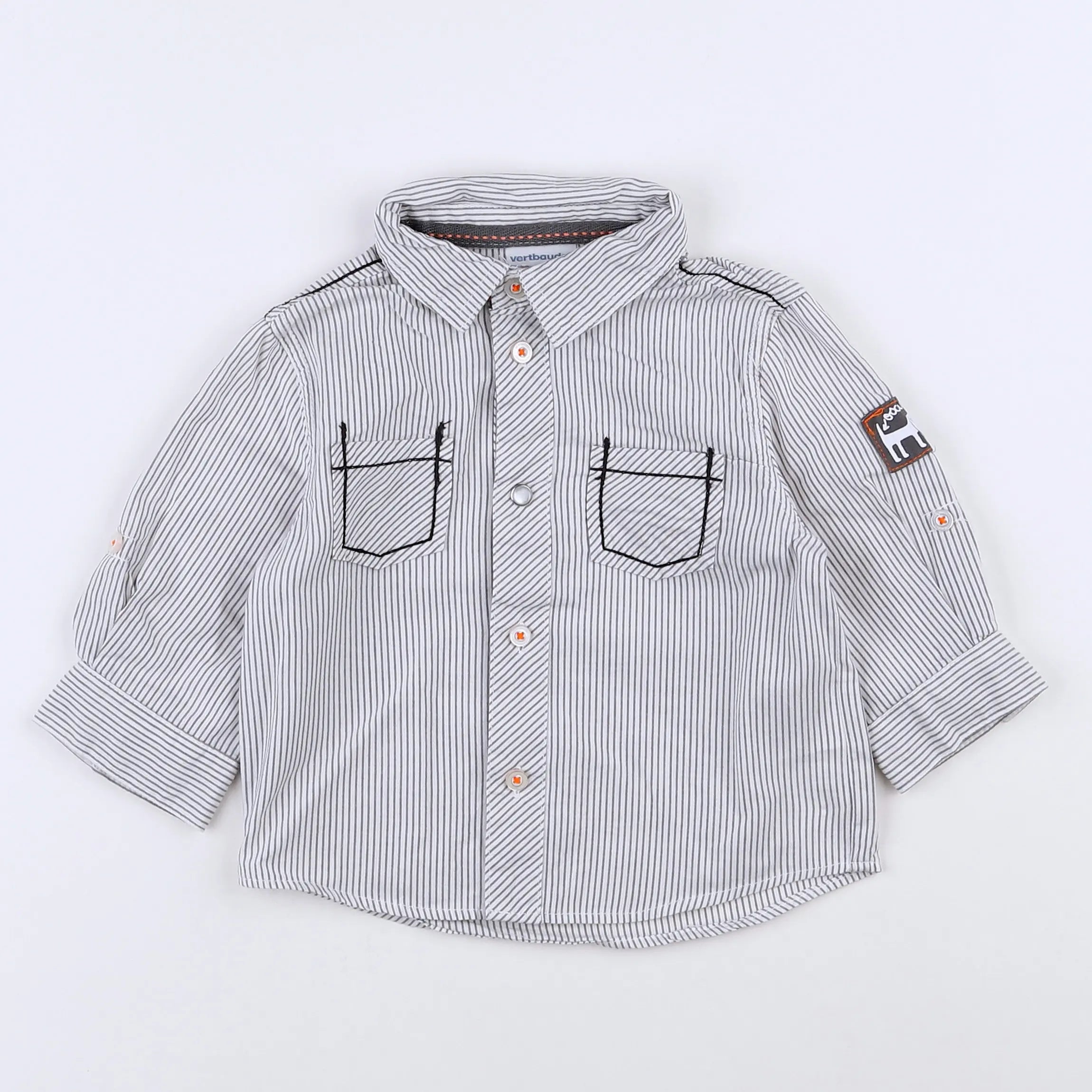 Vertbaudet - chemise blanc, gris - 12 mois
