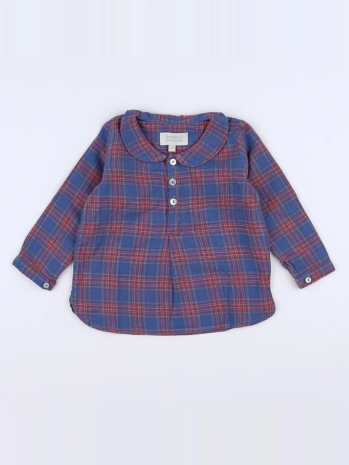 Bonnet à Pompon - blouse bleu, rouge - 12 mois