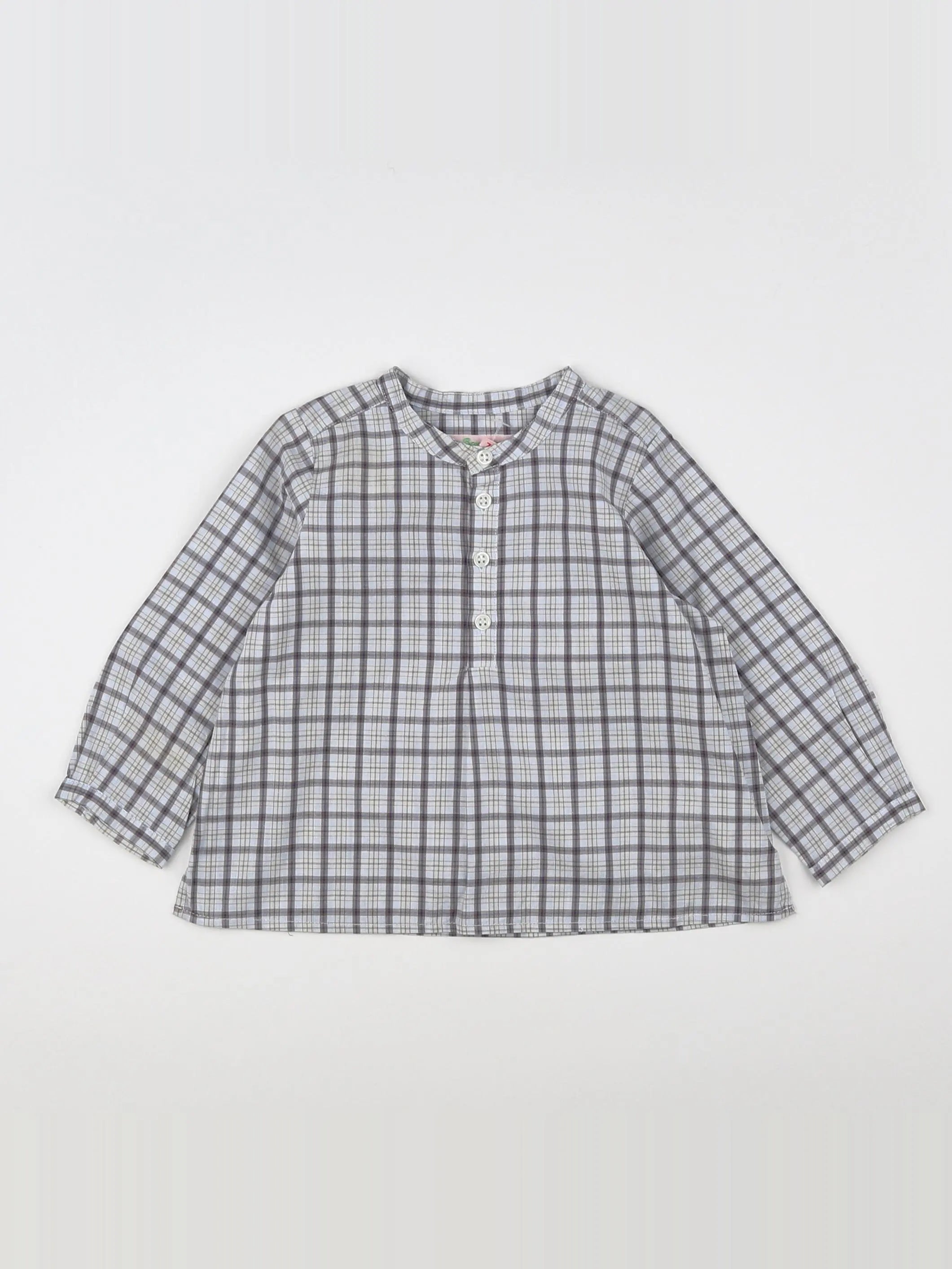 Bonpoint - chemise beige, gris - 12 mois