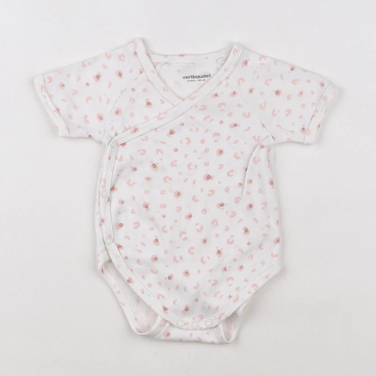 Vertbaudet - body blanc, rose - 3 mois
