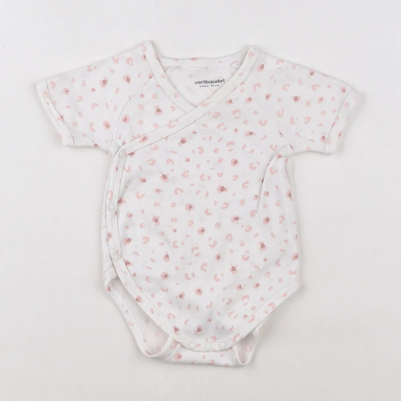 Vertbaudet - body blanc, rose - 3 mois