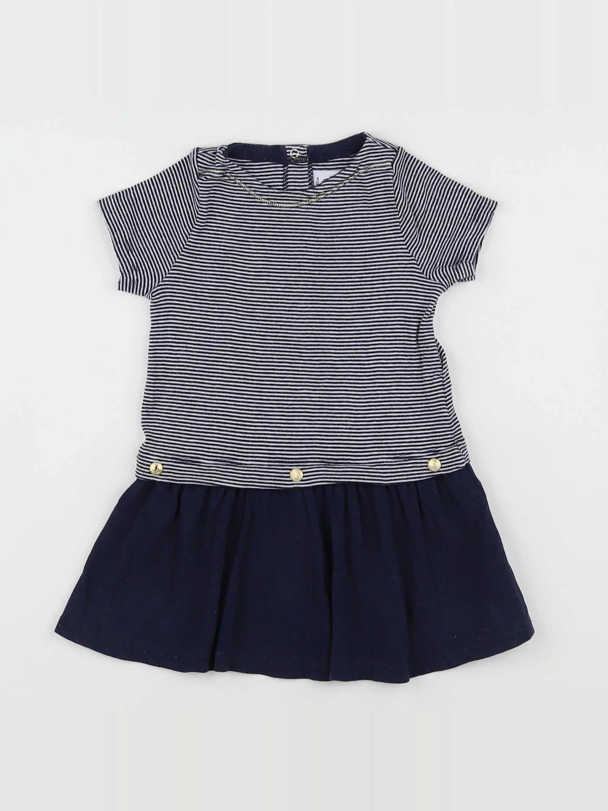 Petit Bateau - robe blanc, bleu - 18 mois