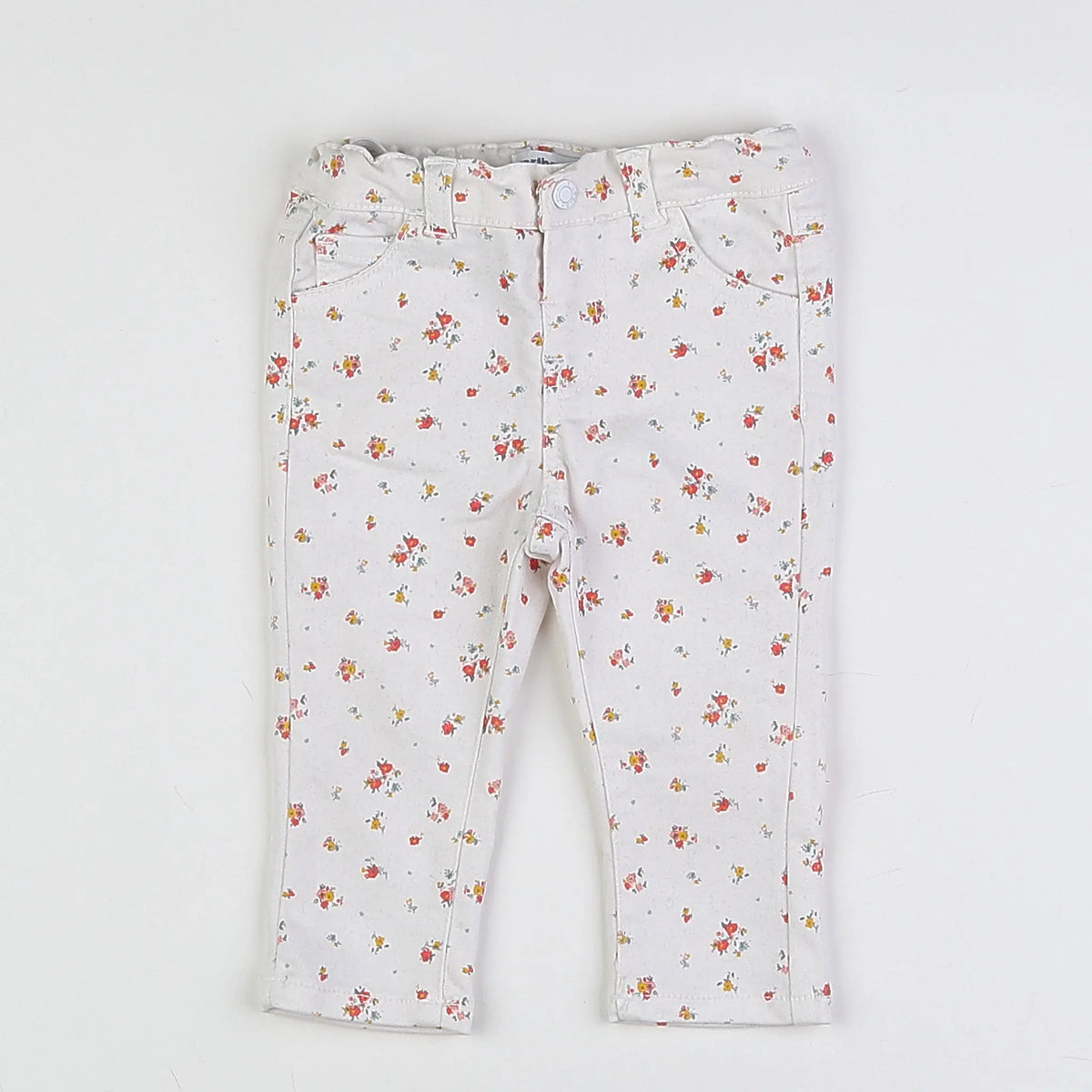 Vertbaudet - pantalon blanc, rouge, jaune - 12 mois