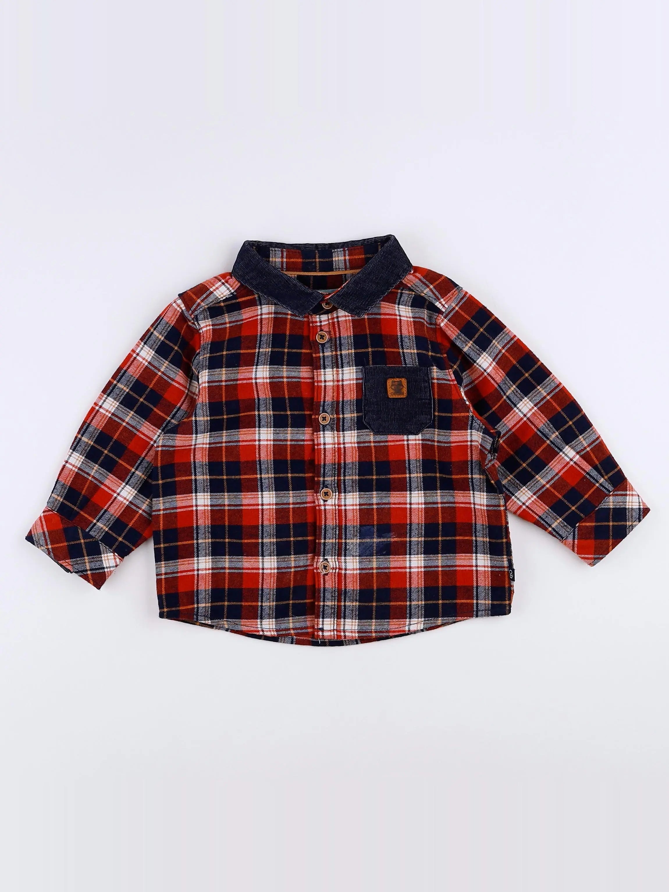 Okaidi - chemise rouge, bleu - 12 mois
