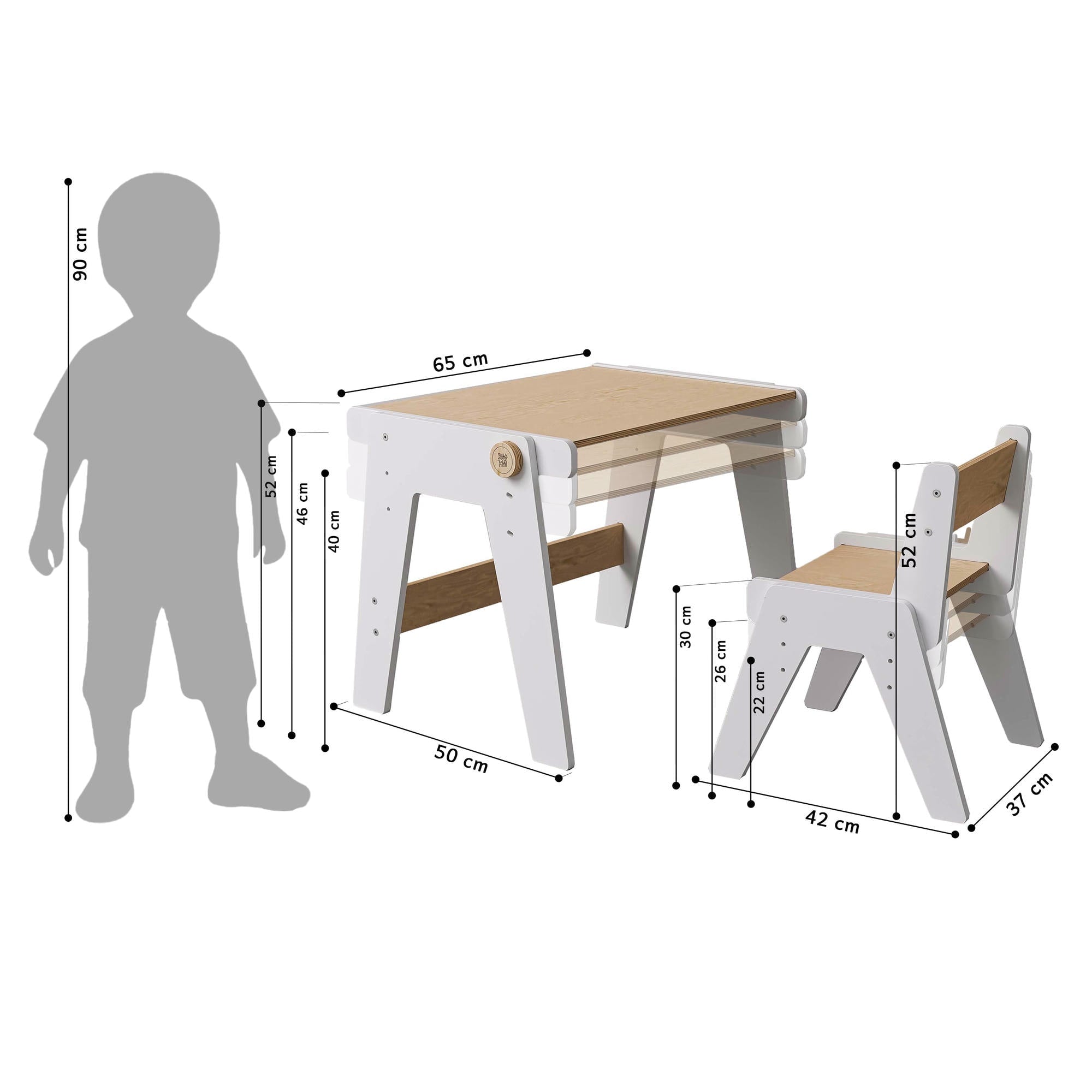 Ensemble - table et chaise évolutives pour jeunes enfants - blanche