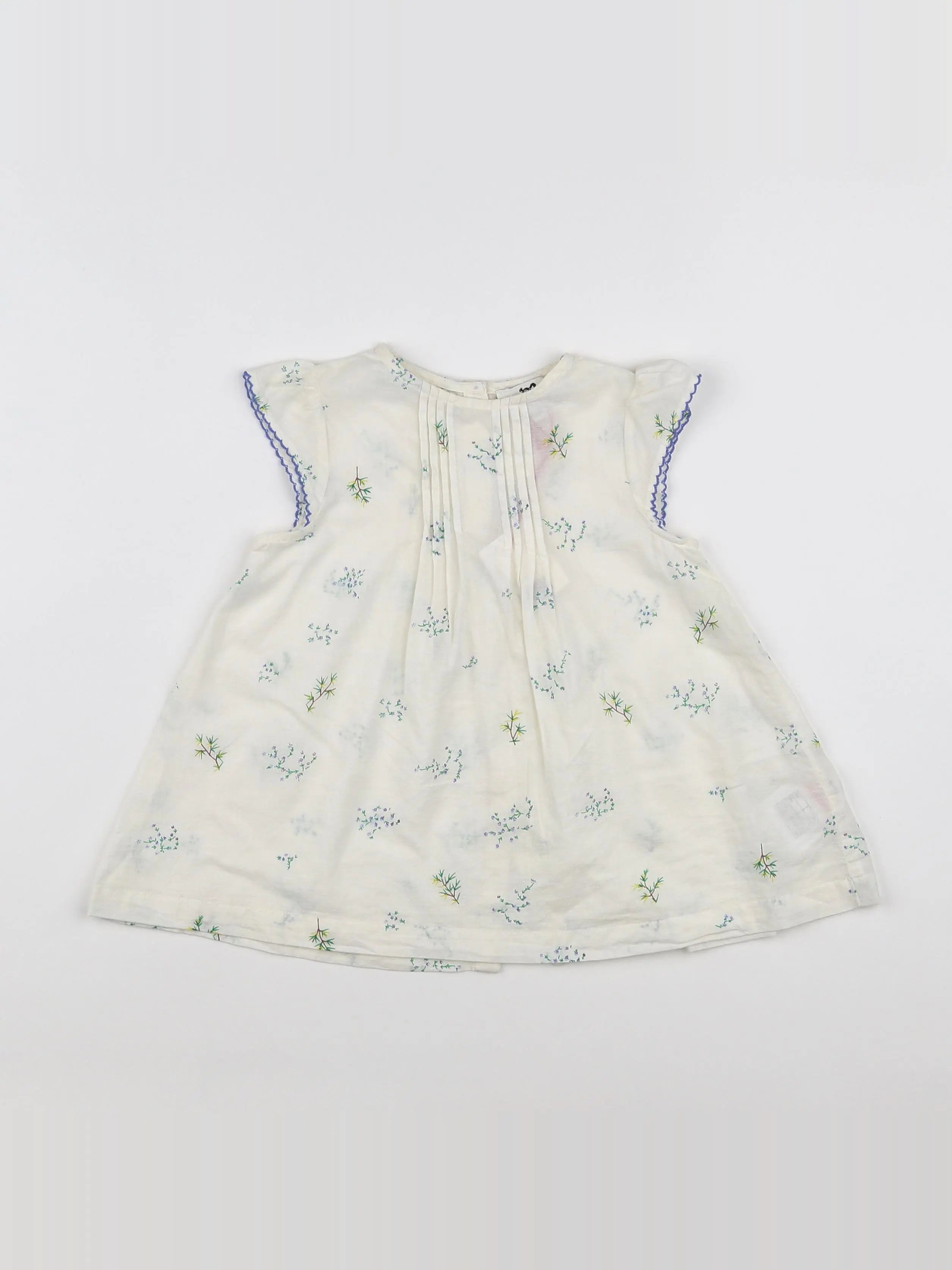 Cyrillus - robe blanc, bleu (état neuf) - 12 mois
