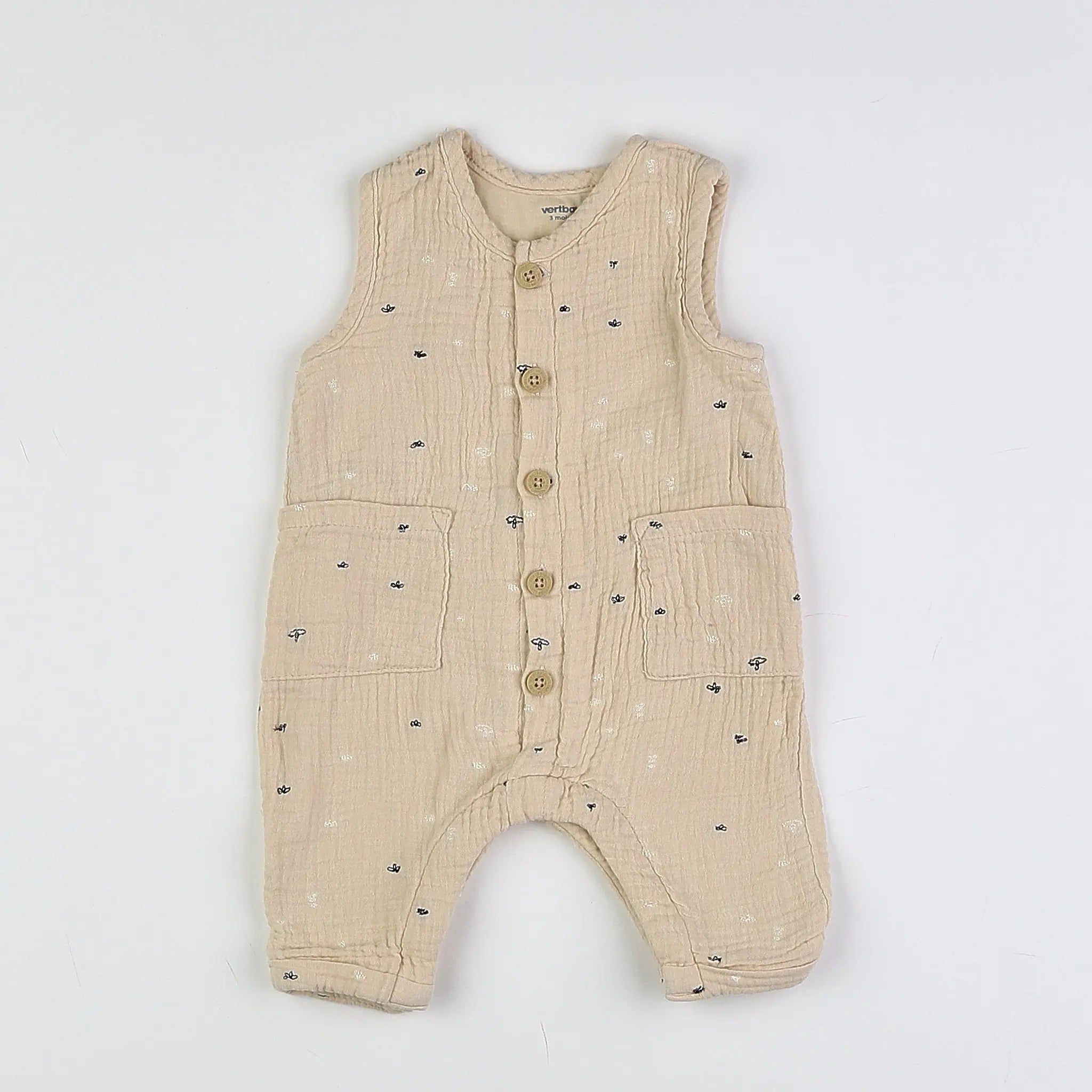 Vertbaudet - combinaison beige - 3 mois