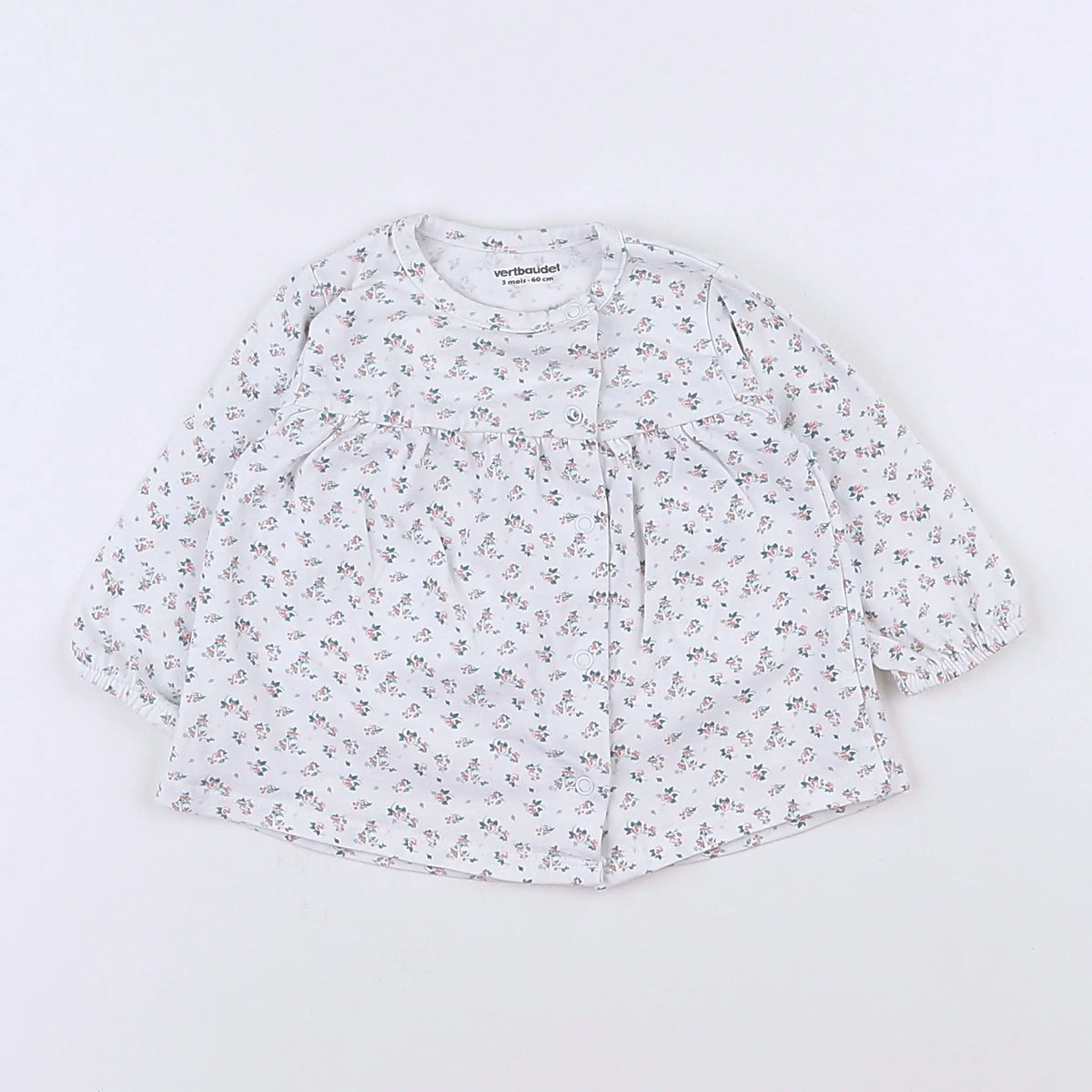 Vertbaudet - tee-shirt blanc, rose - 3 mois