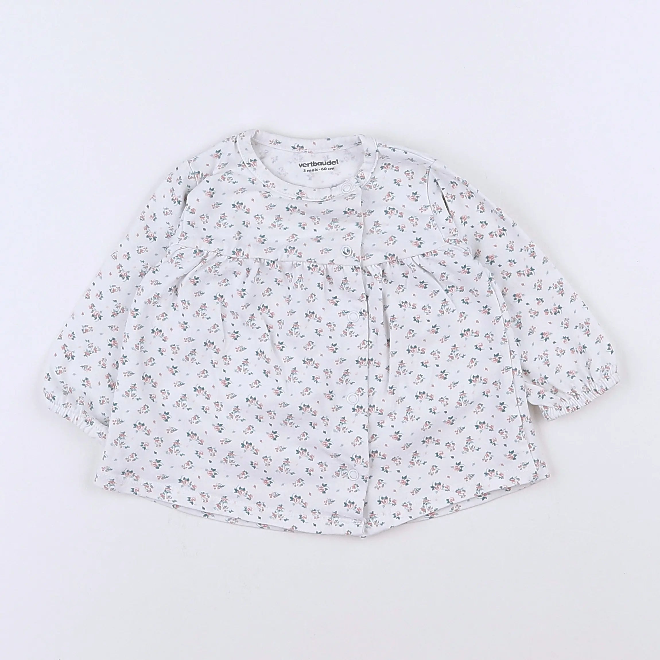 Vertbaudet - tee-shirt blanc, rose - 3 mois