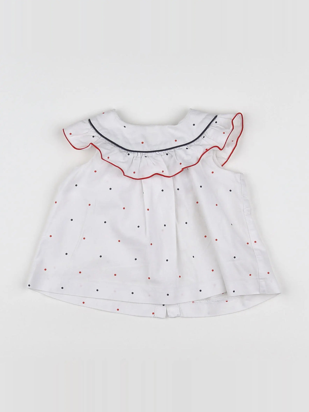 Jacadi - blouse blanc, bleu, rouge - 12 mois