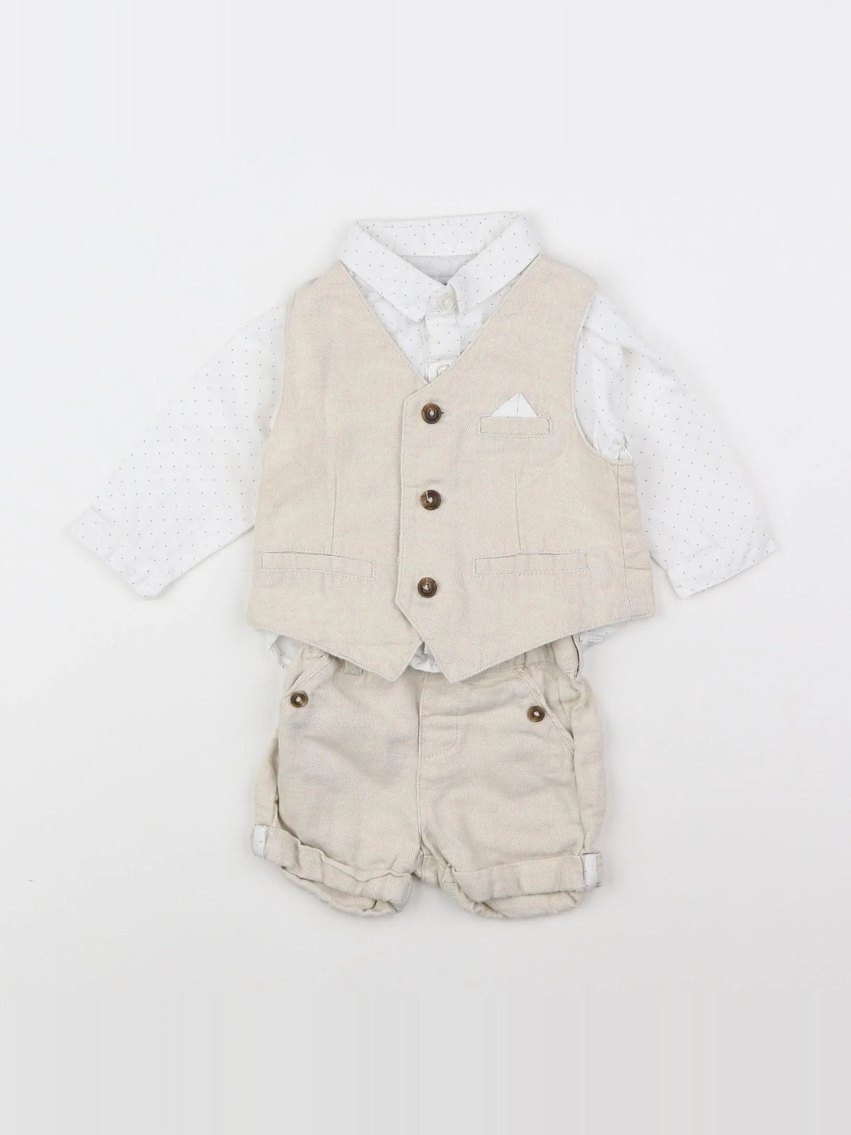 Vertbaudet - ensemble beige, blanc - 3 mois