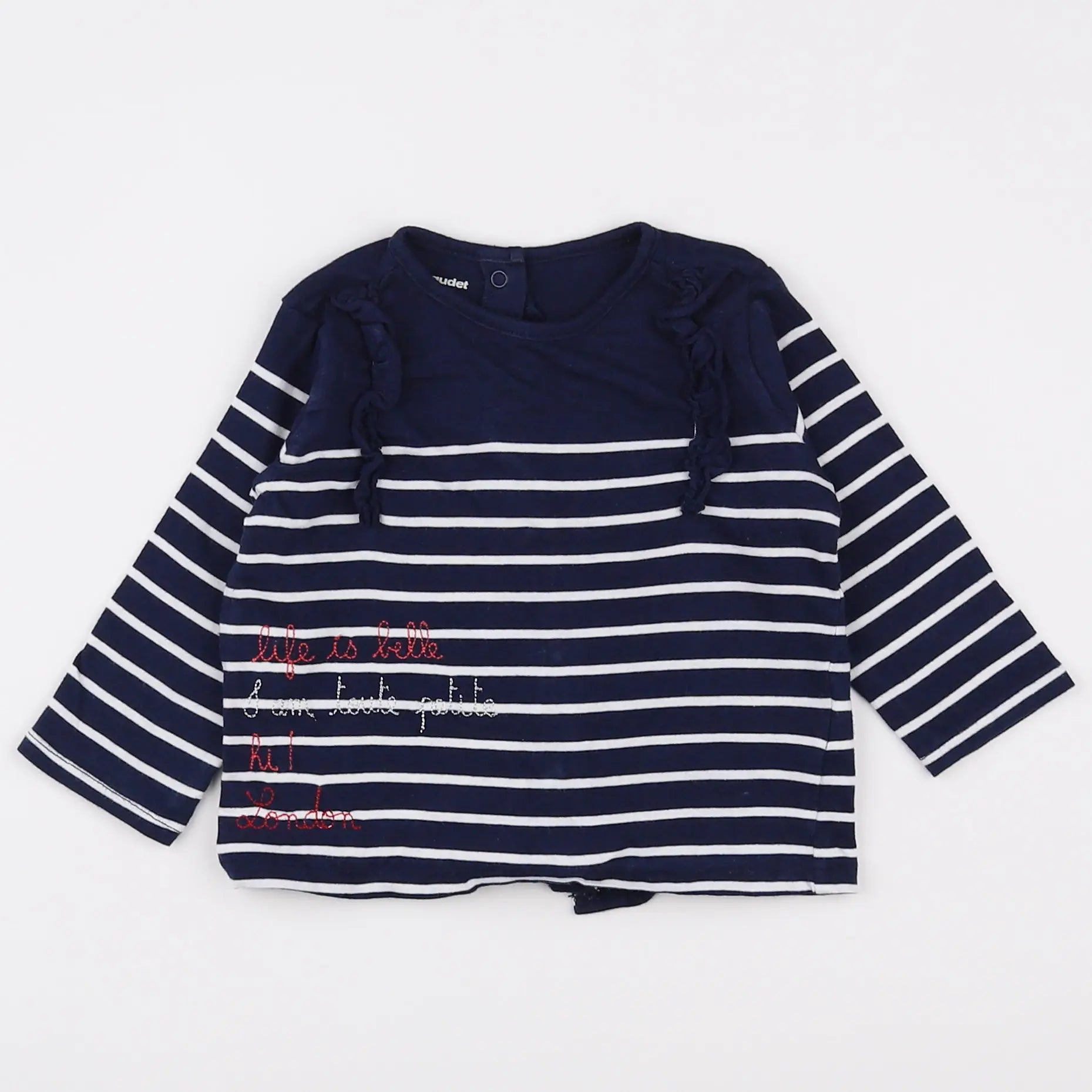 Vertbaudet - tee-shirt blanc, bleu - 9 mois