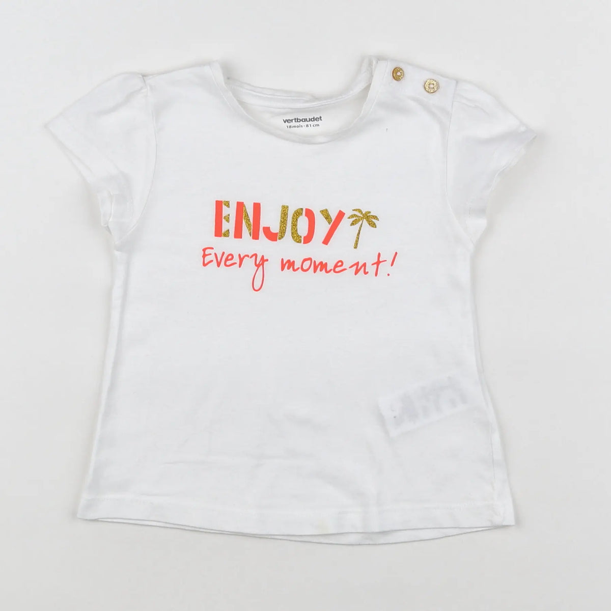 Vertbaudet - tee-shirt blanc, rose - 18 mois