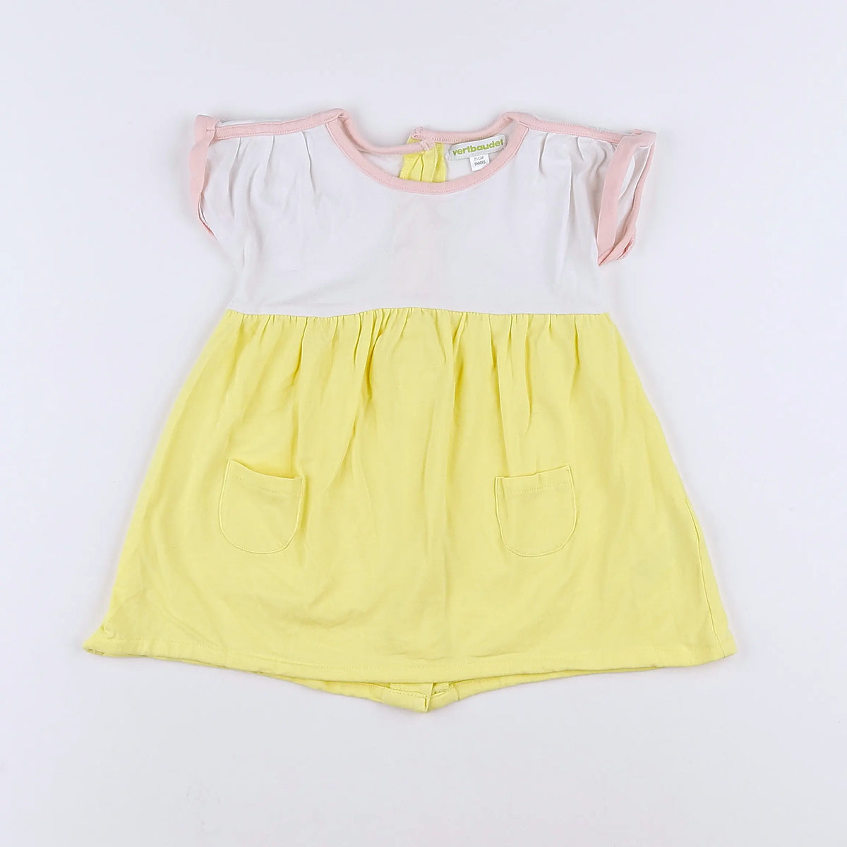 Vertbaudet - robe jaune, blanc - 9 mois