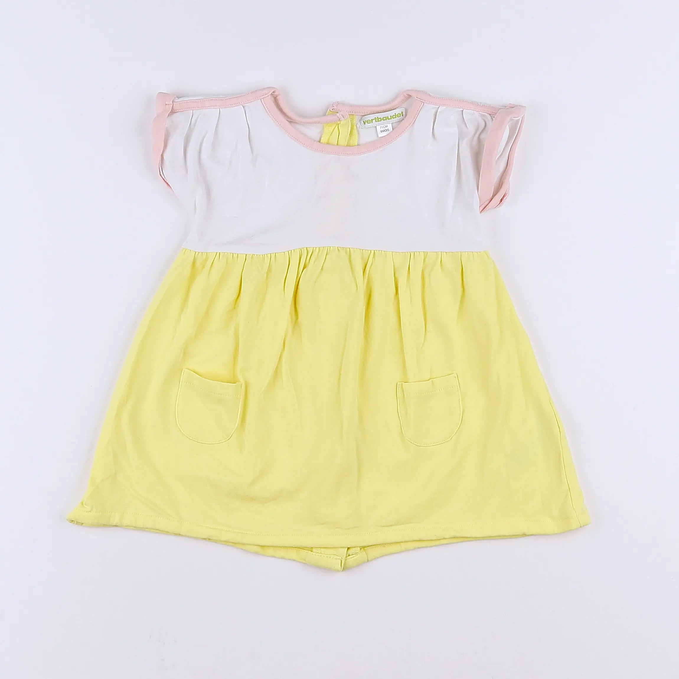 Vertbaudet - robe jaune, blanc - 9 mois