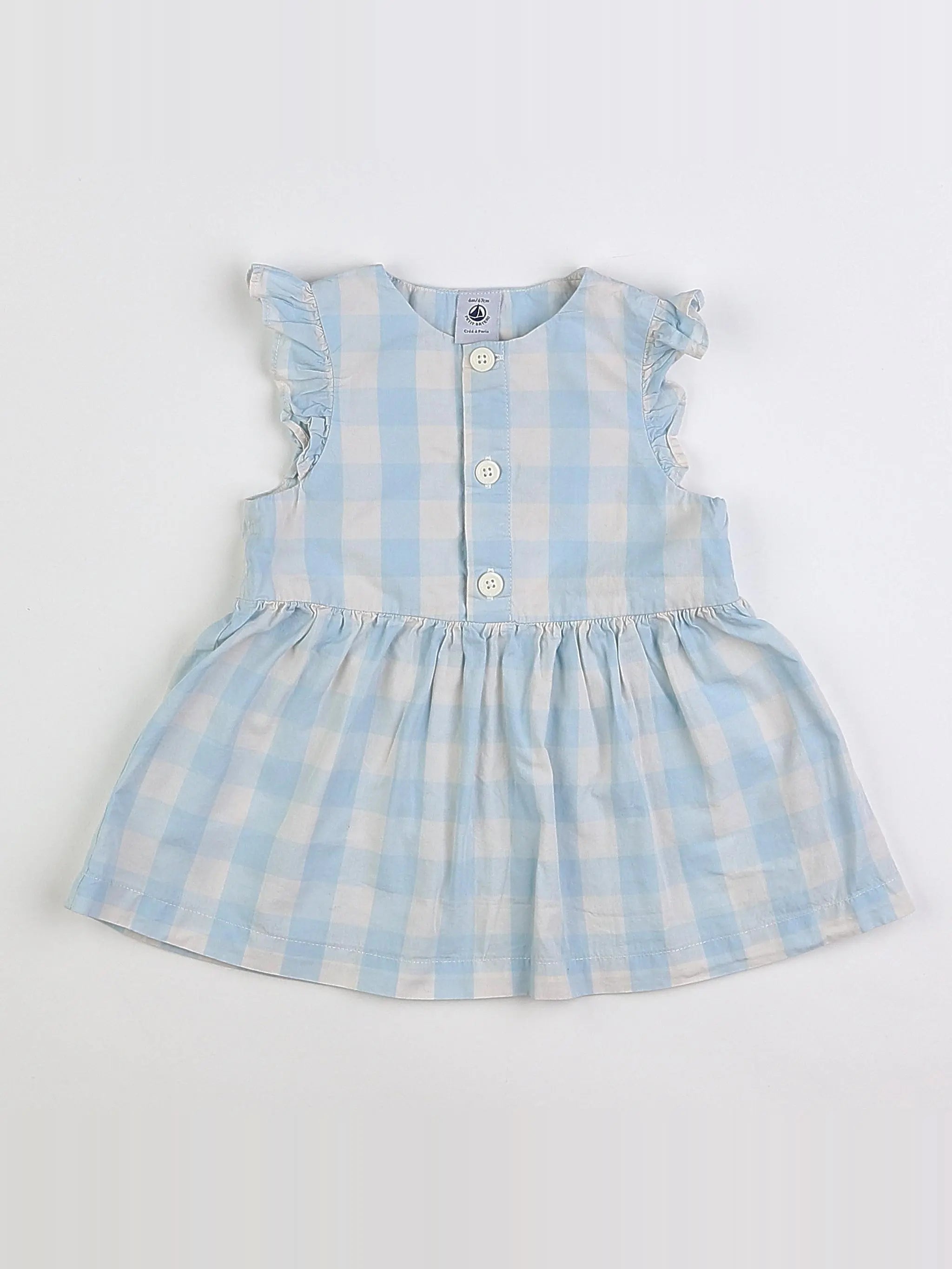 Petit Bateau - robe blanc, bleu - 6 mois
