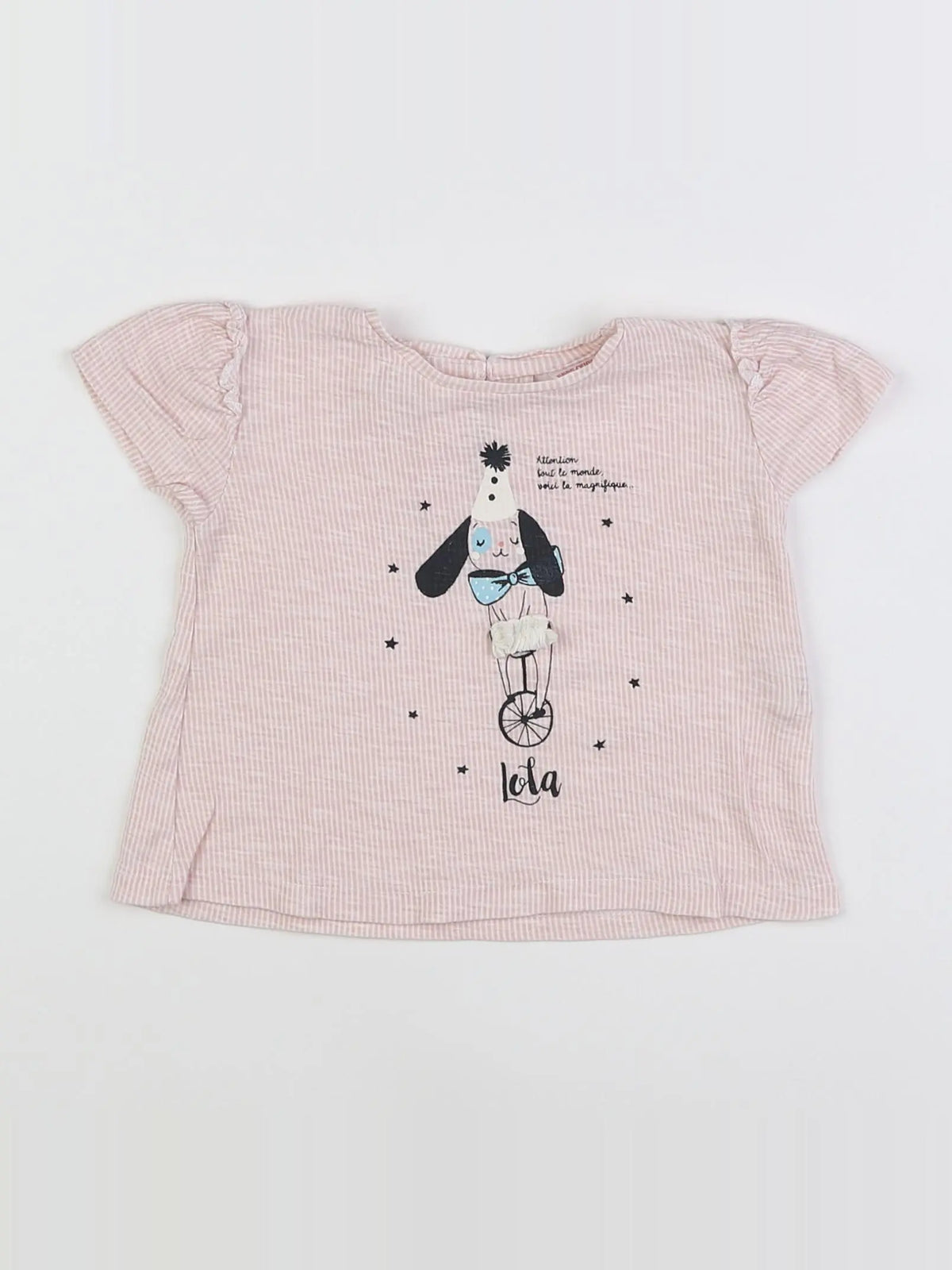 Zara - tee-shirt blanc, rose - 6/9 mois