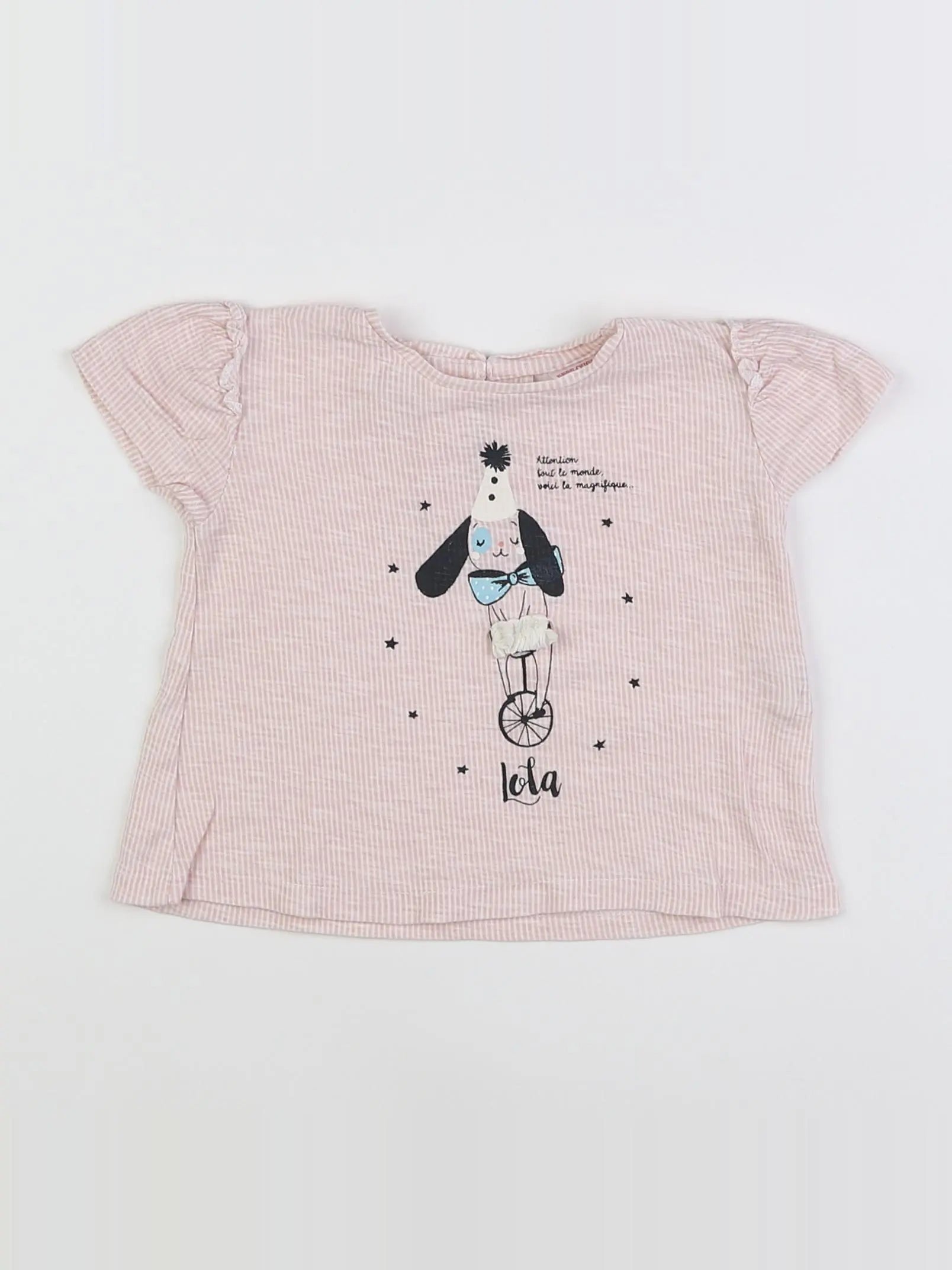 Zara - tee-shirt blanc, rose - 6/9 mois