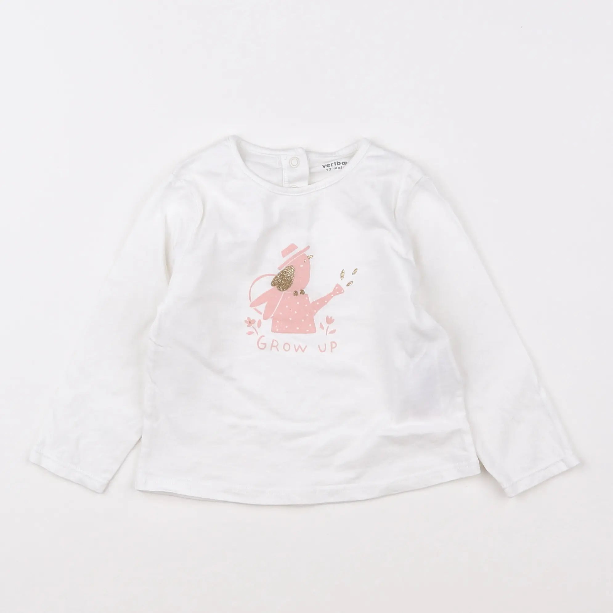 Vertbaudet - tee-shirt blanc, rose, or - 12 mois