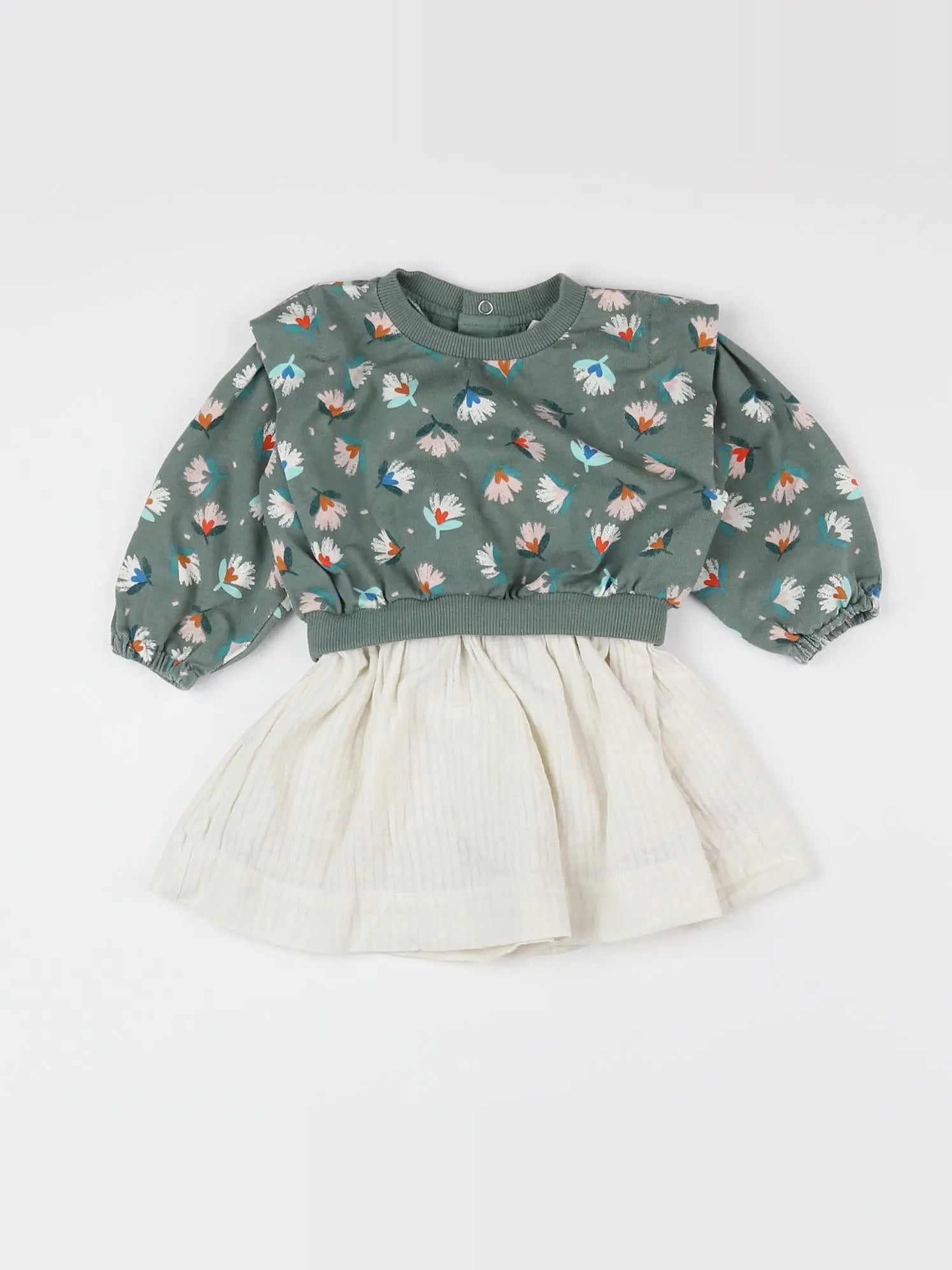 Catimini - robe vert, blanc - 12 mois