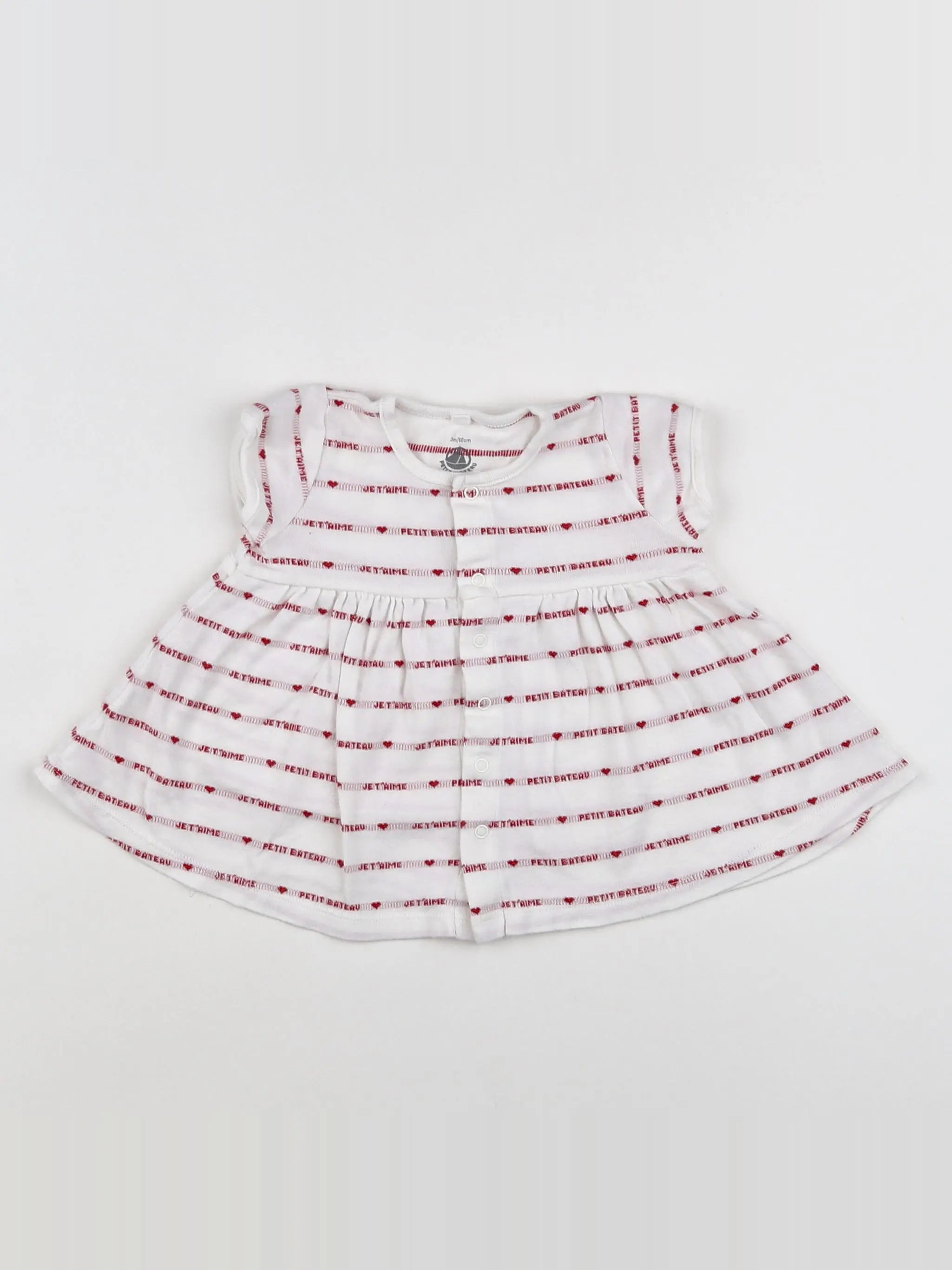 Petit Bateau - robe blanc, rouge - 3 mois