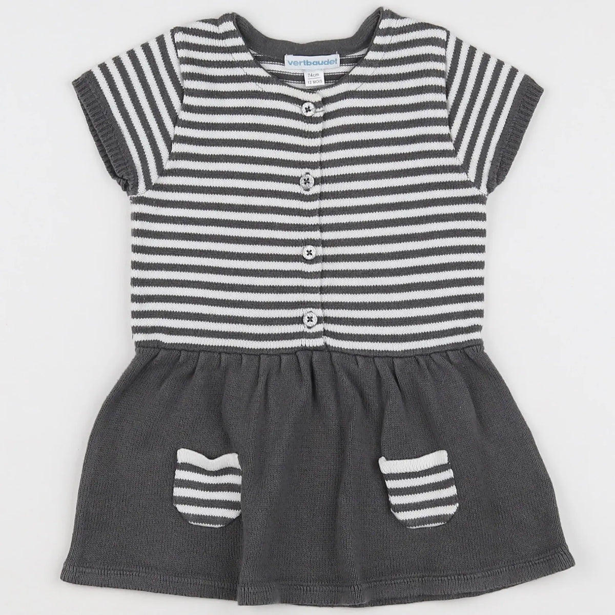 Vertbaudet - robe gris, blanc - 12 mois