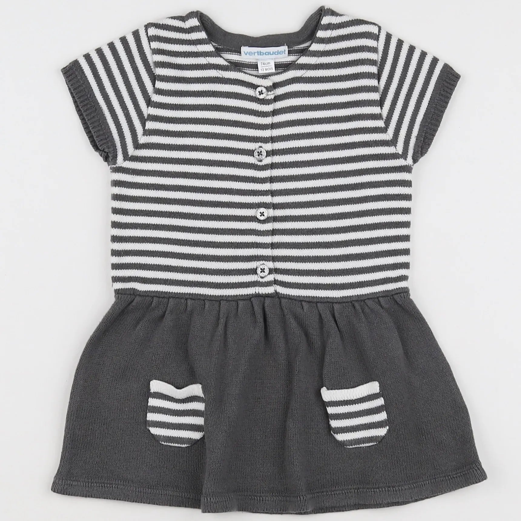 Vertbaudet - robe gris, blanc - 12 mois