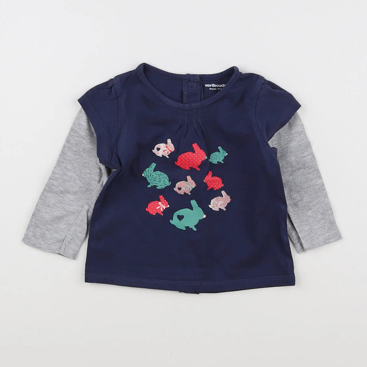 Vertbaudet - tee-shirt bleu, gris - 9 mois