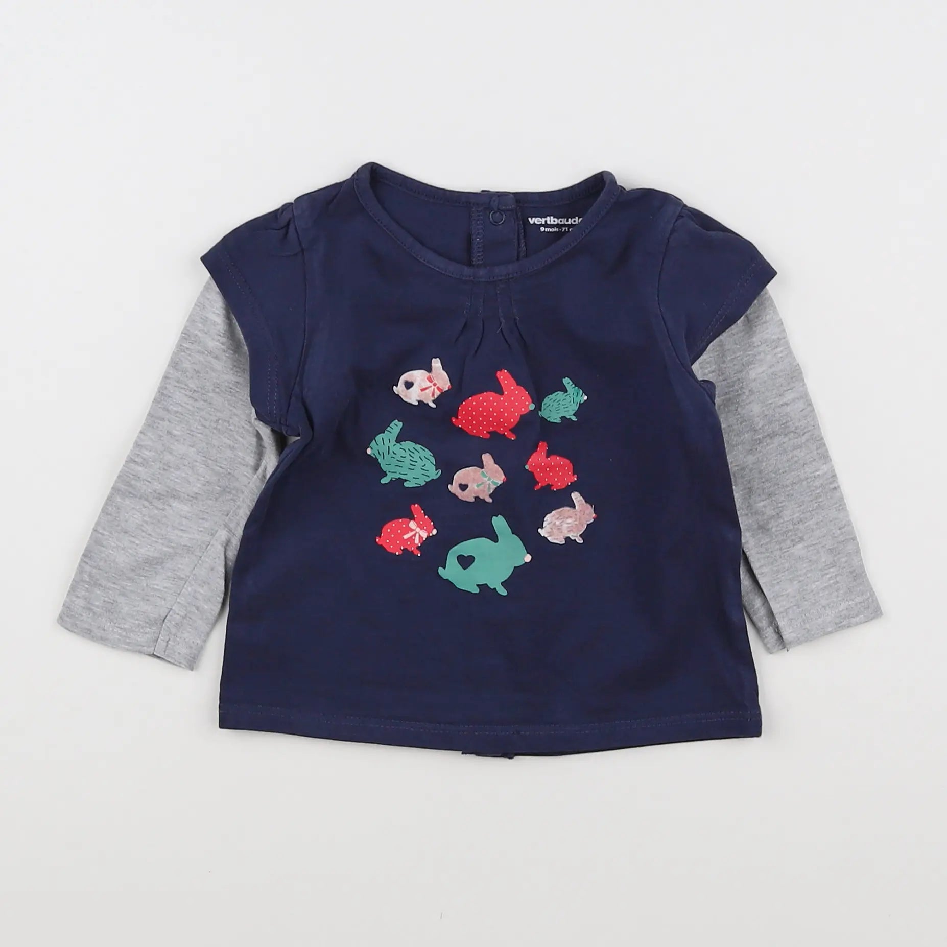 Vertbaudet - tee-shirt bleu, gris - 9 mois