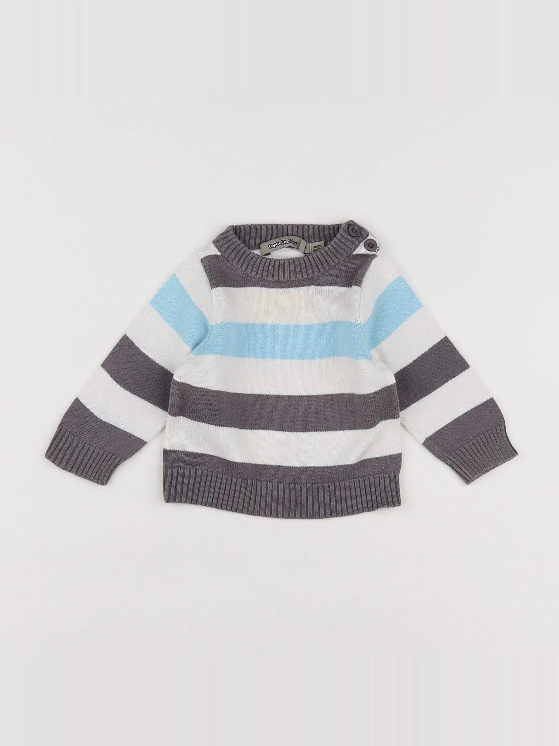 Tape à l'oeil - pull blanc, bleu, taupe - 3 mois