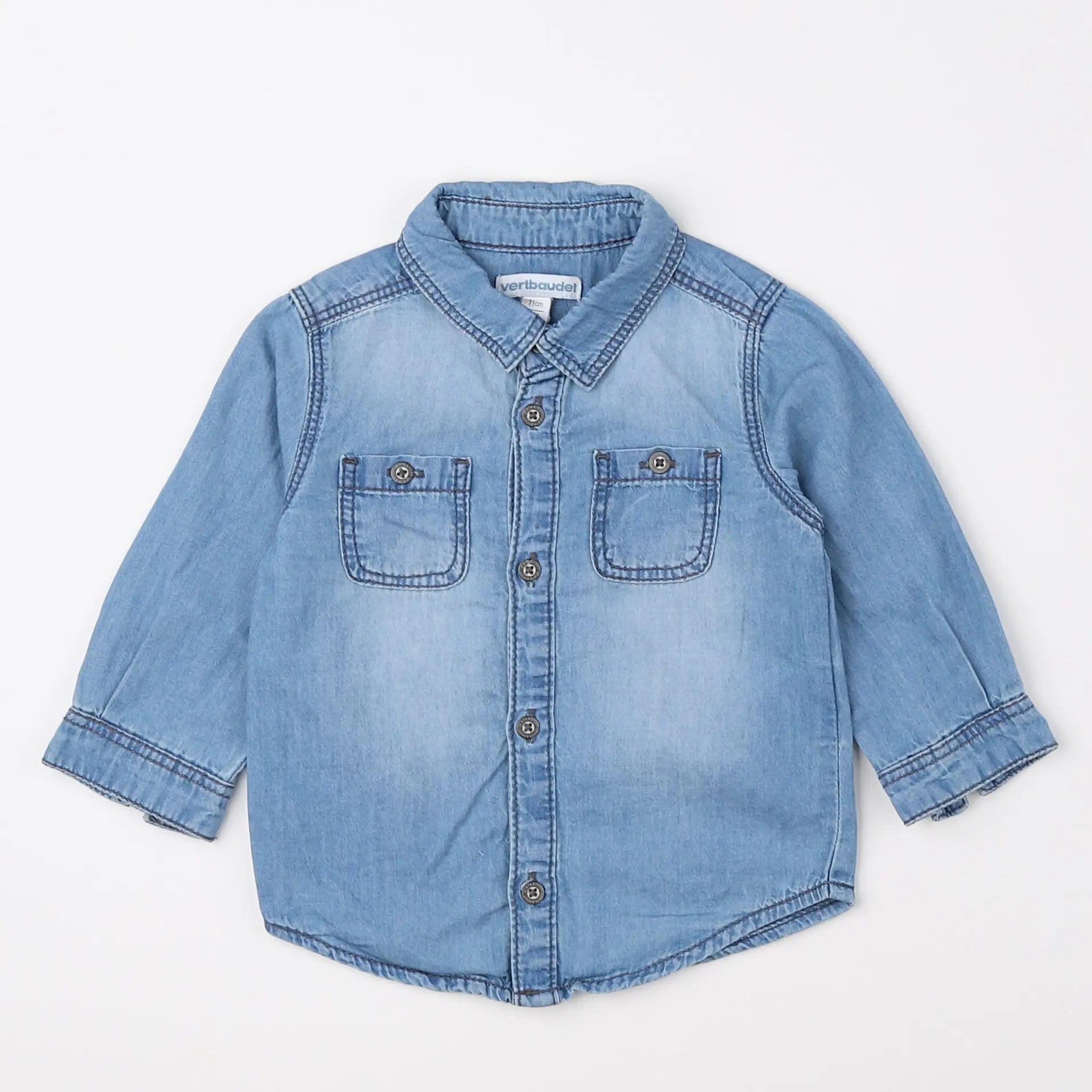 Vertbaudet - chemise bleu - 9 mois