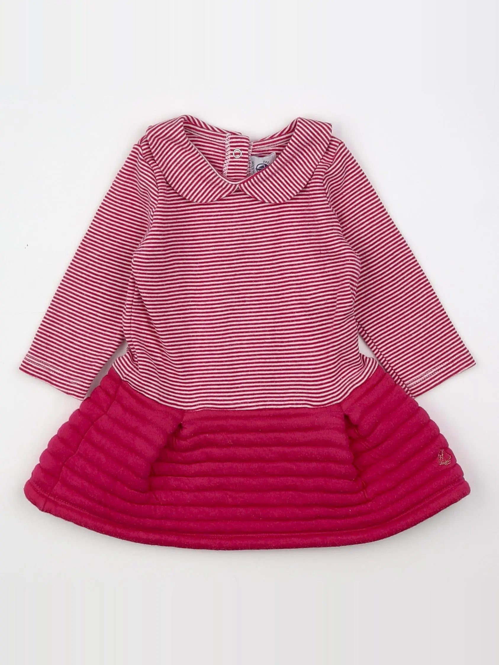 Petit Bateau - robe rose, blanc - 6 mois