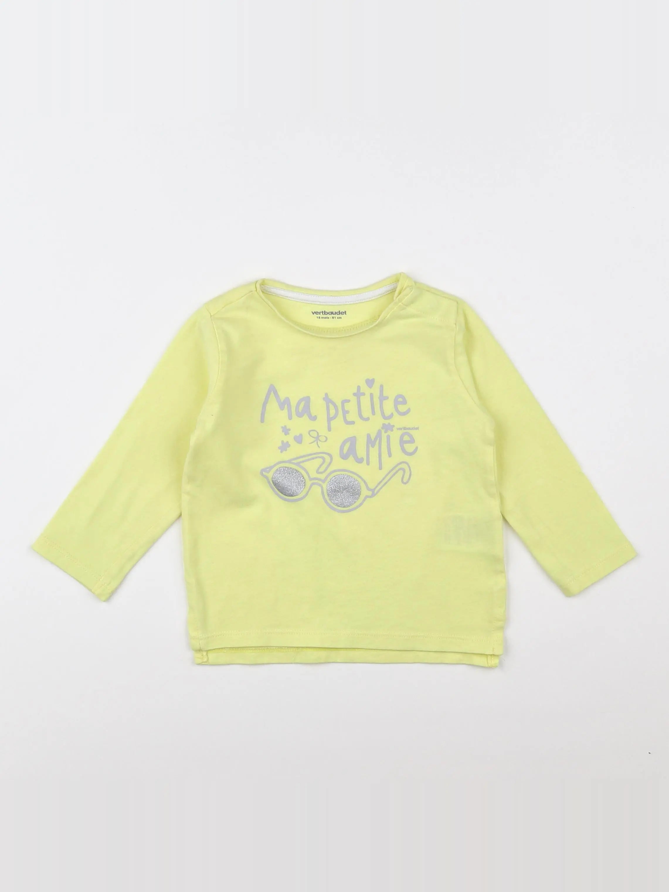 Vertbaudet - tee-shirt jaune fluo - 18 mois