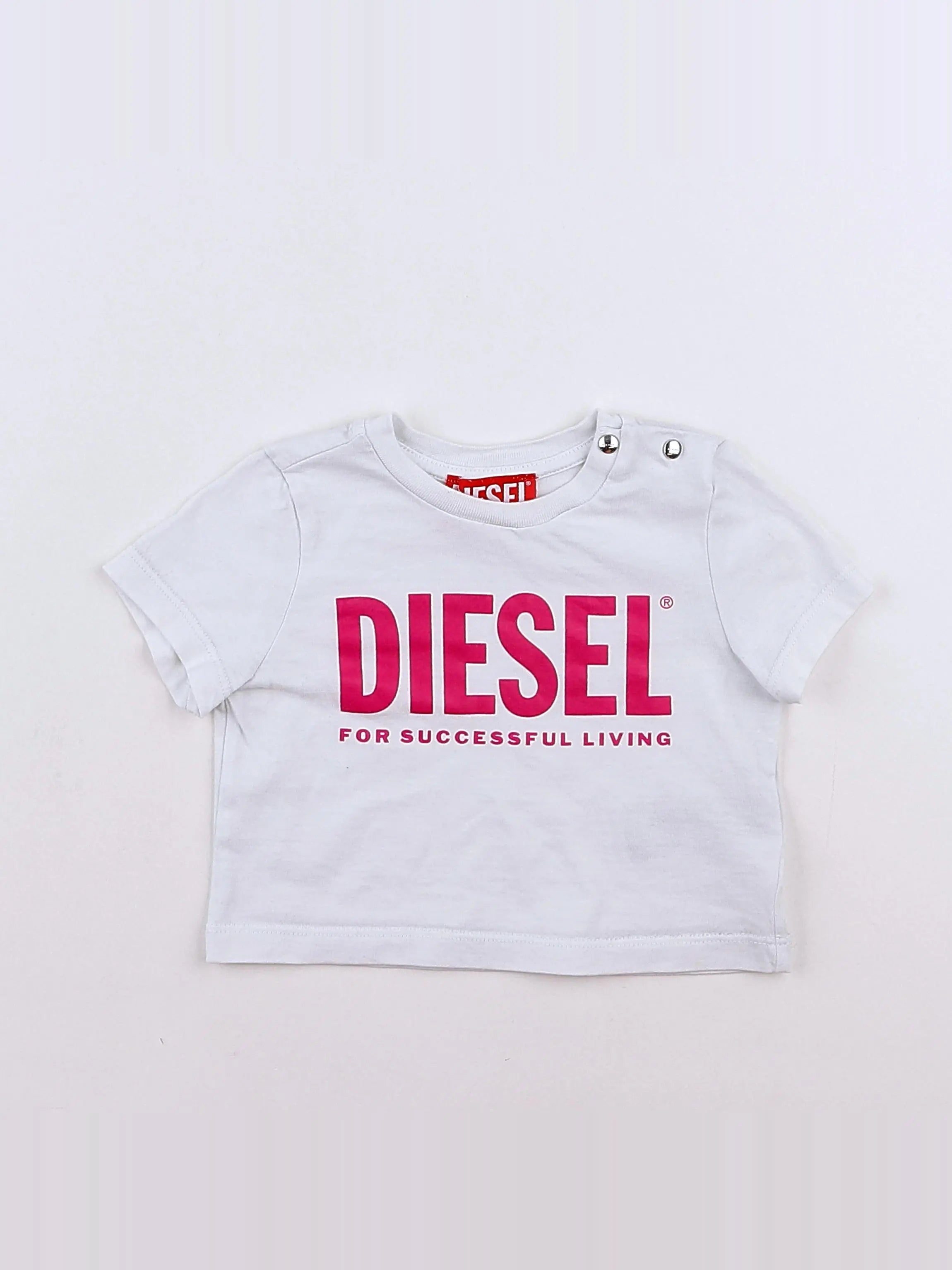 Diesel - tee-shirt blanc, rose - 9/12 mois