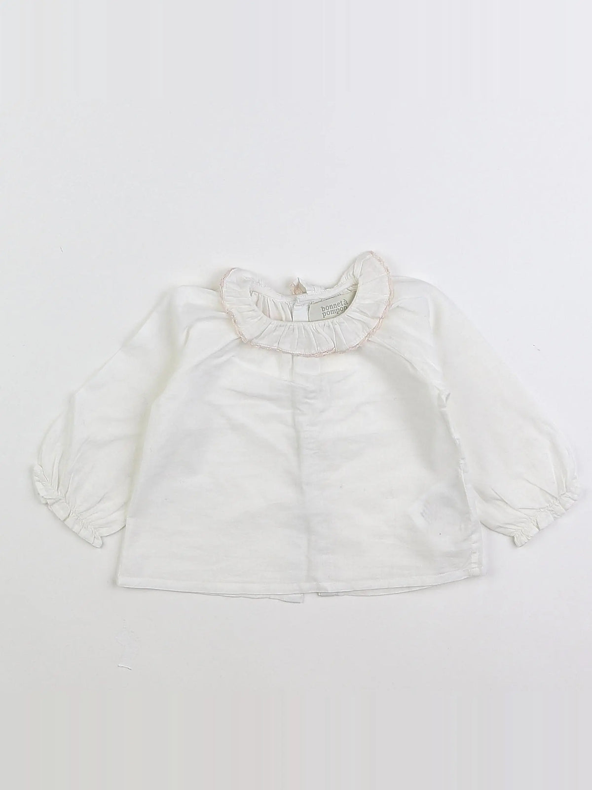 Bonnet à Pompon - blouse blanc - 6 mois