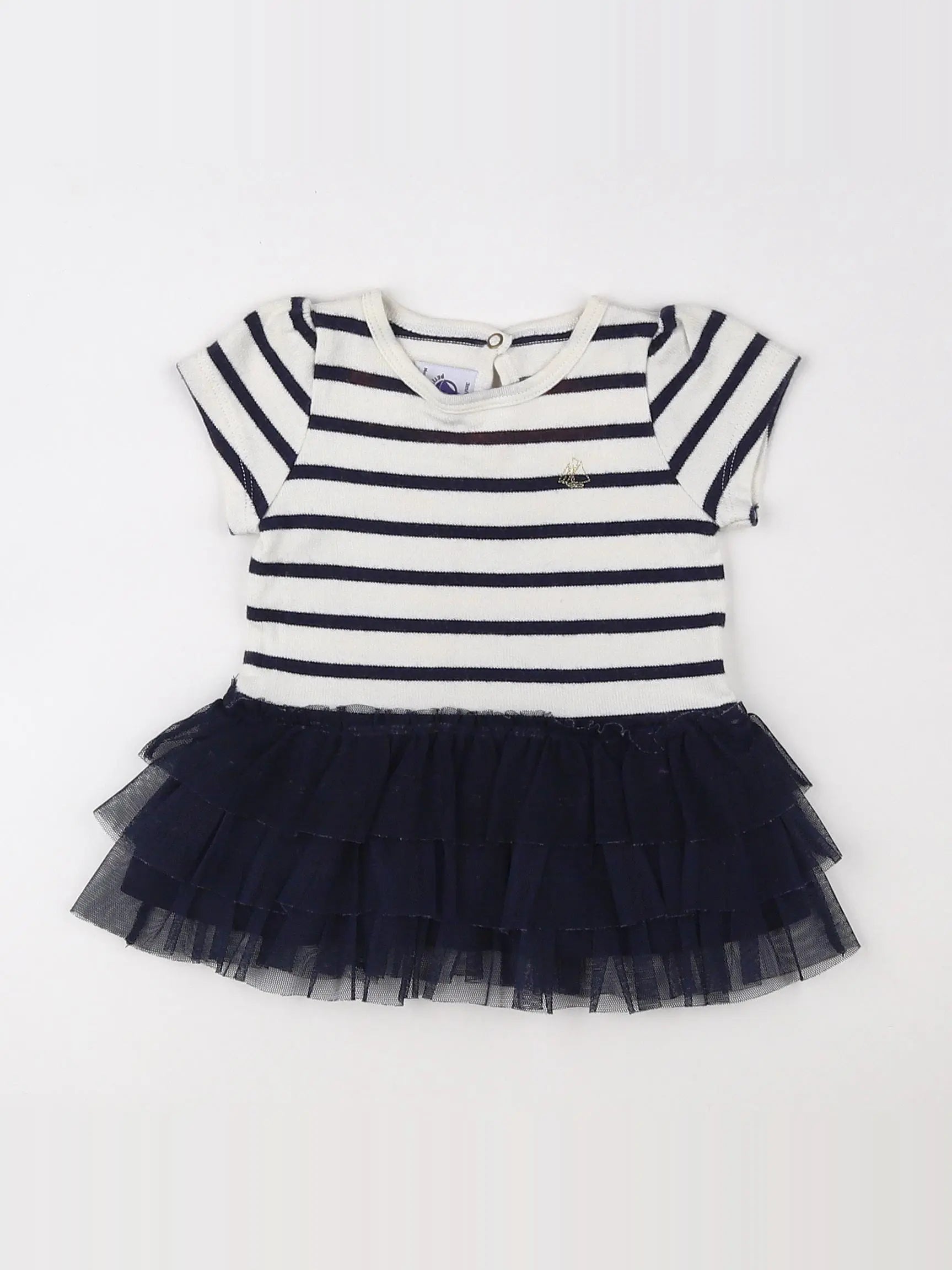 Petit Bateau - robe blanc, bleu - 3 mois