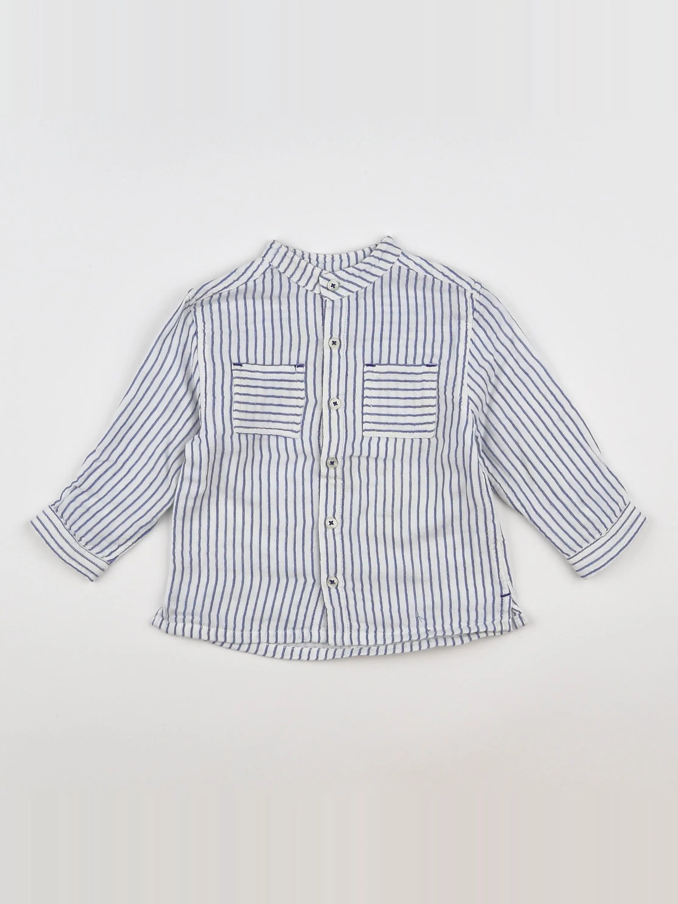 Boutchou - chemise blanc, bleu - 9 mois