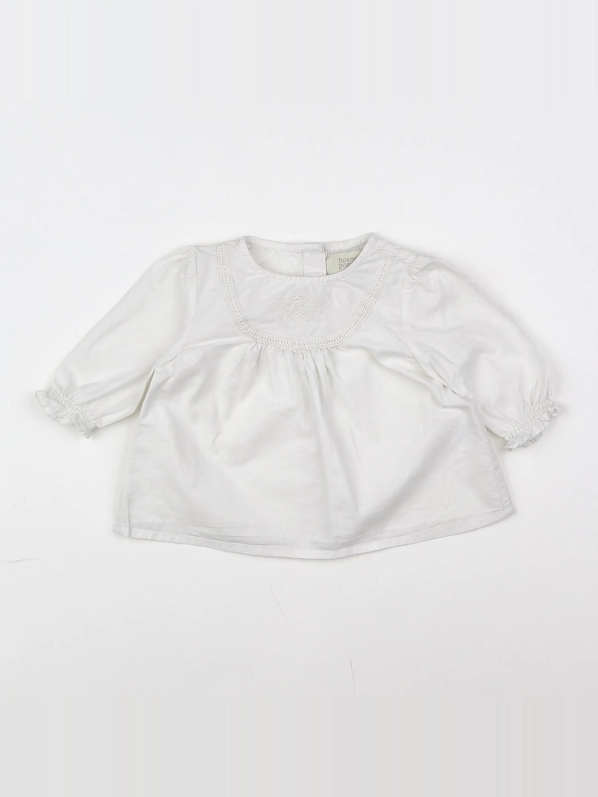 Bonnet à Pompon - blouse blanc - 9 mois