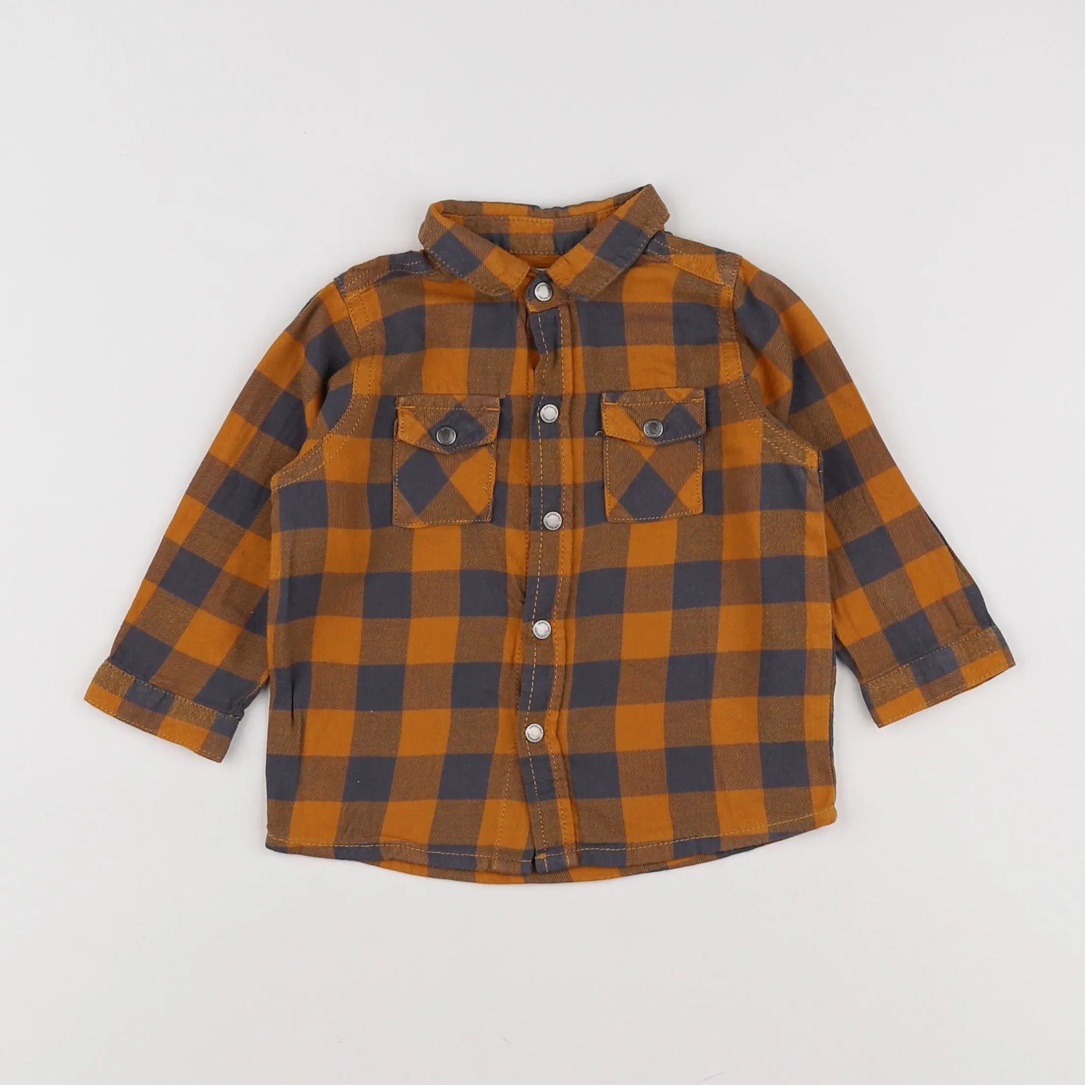 Vertbaudet - chemise bleu, orange - 12 mois