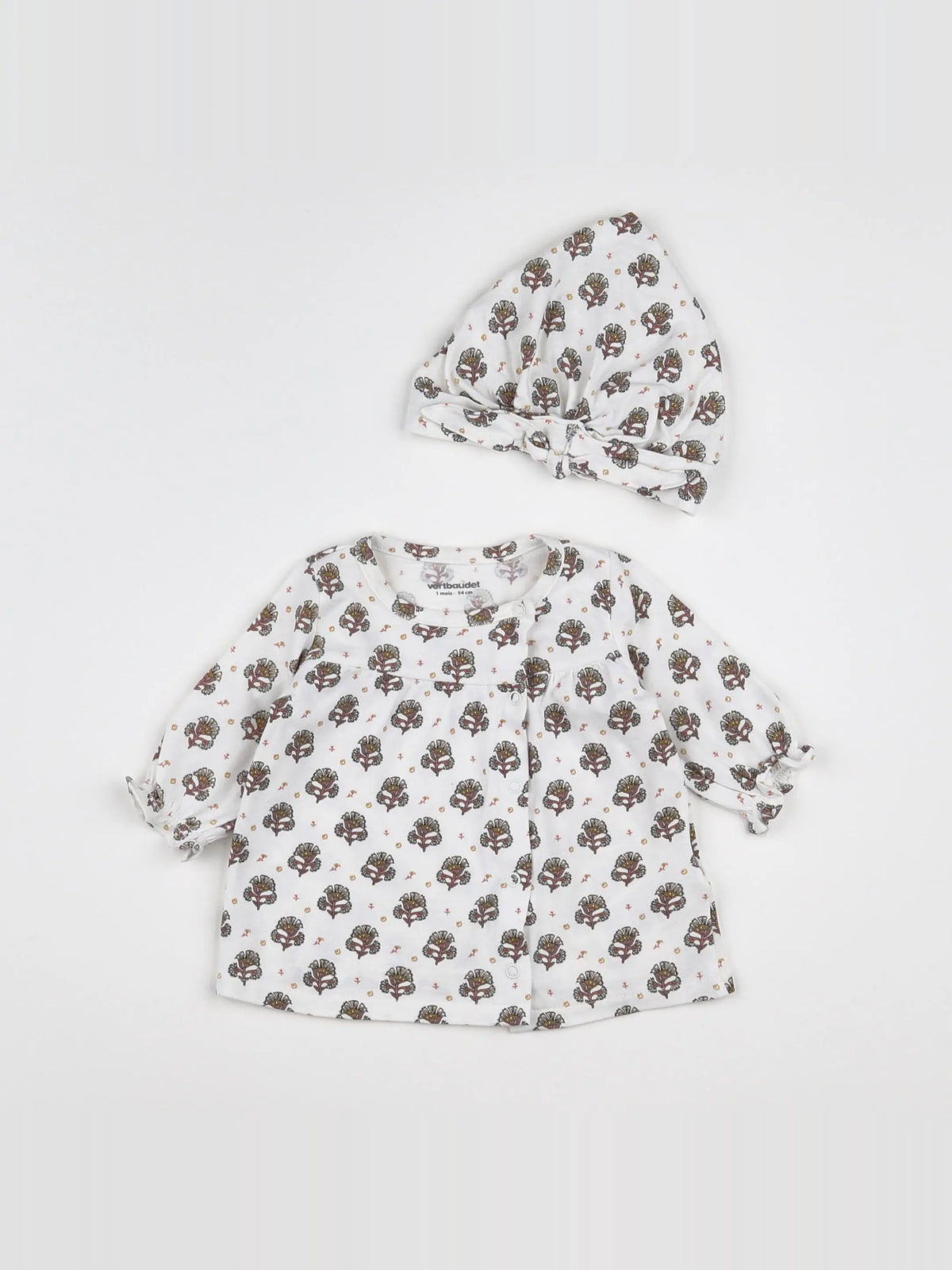 Vertbaudet - ensemble blanc, marron - 1 mois