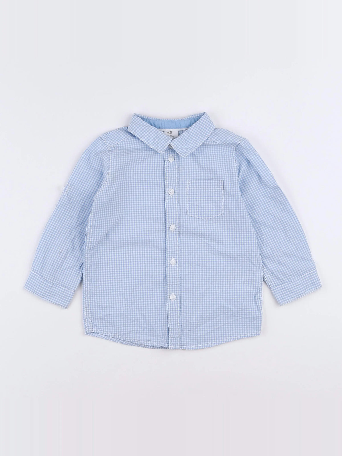H&M - chemise bleu, blanc - 12/18 mois