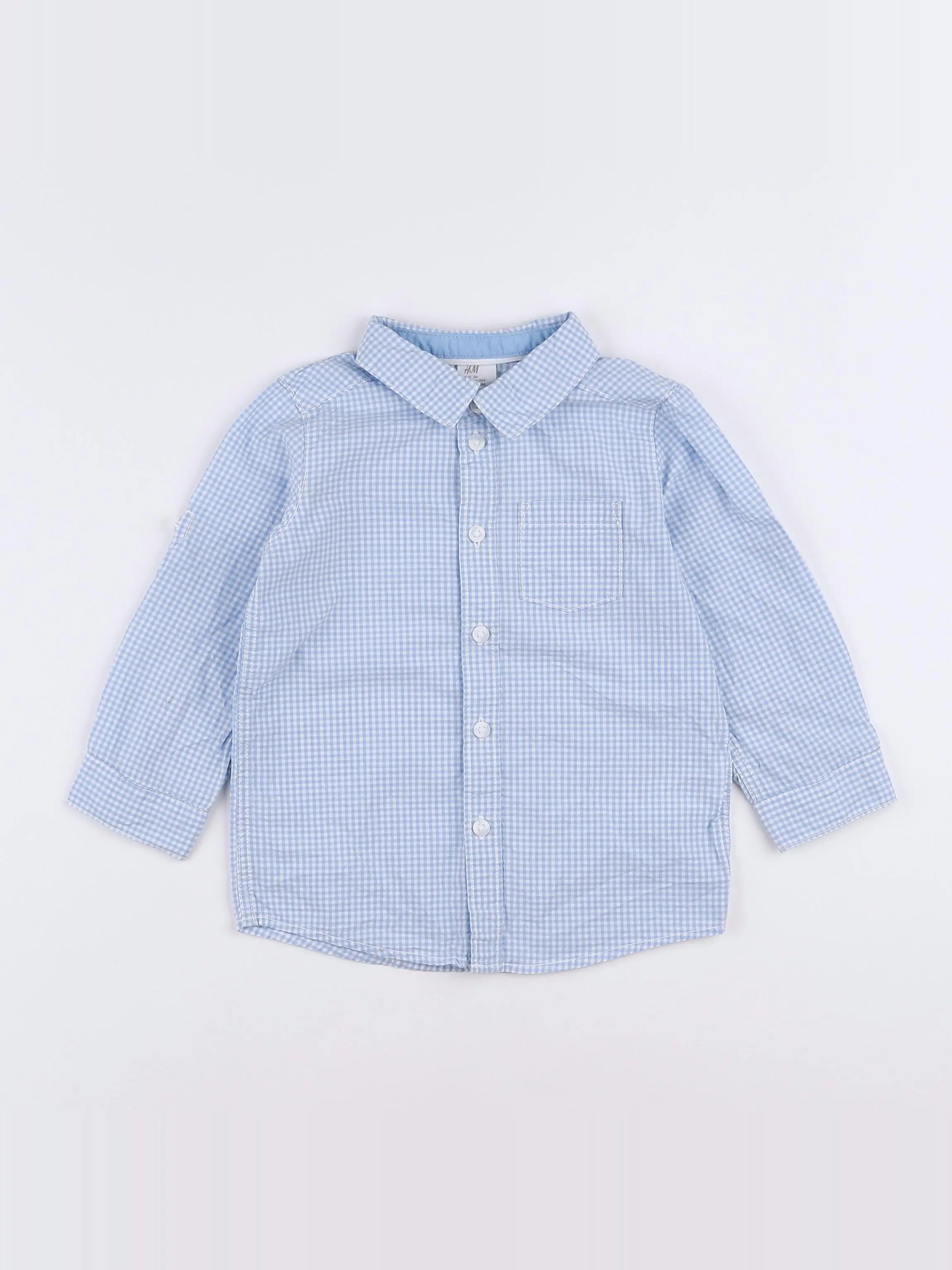 H&M - chemise bleu, blanc - 12/18 mois