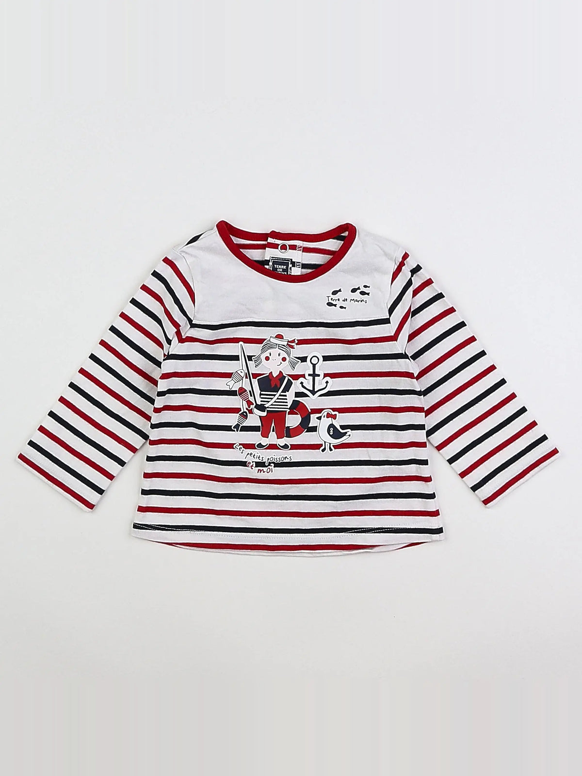 Terre de marins - tee-shirt blanc, bleu, rouge - 6 mois