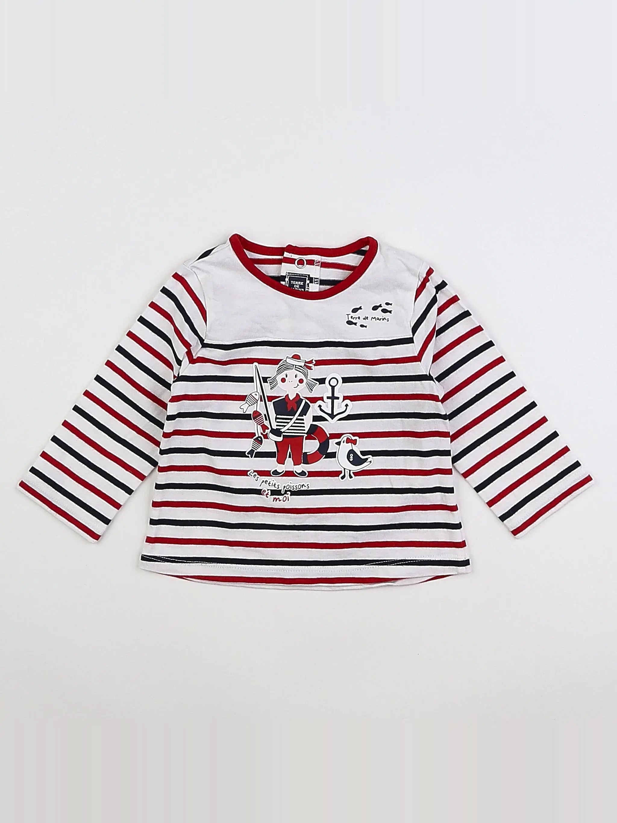 Terre de marins - tee-shirt blanc, bleu, rouge - 6 mois
