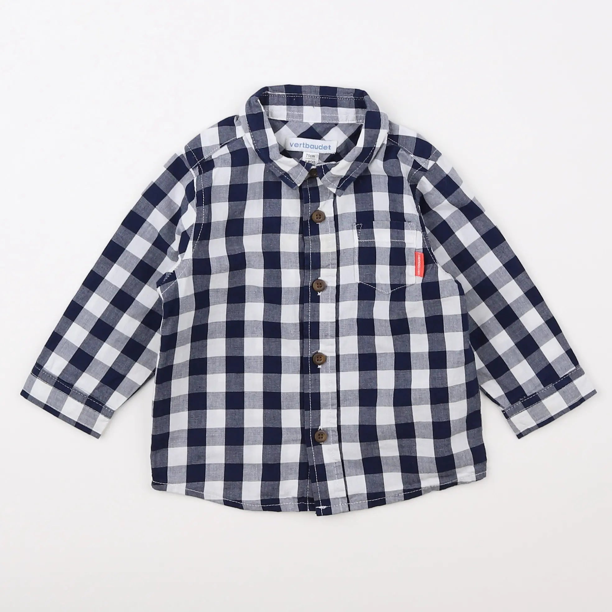 Vertbaudet - chemise blanc, bleu - 9 mois